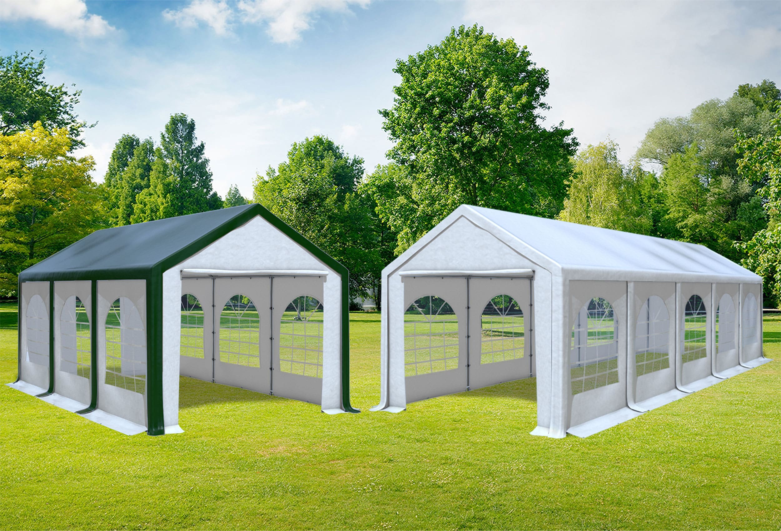 3x10 m 2in1 Kombizelt mit extra 3x6 m Dach, PVC weiß grün