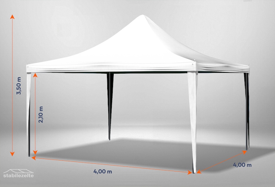 Weißer Gartenpavillon der Serie Arabica 4m x 4m ohne Seitenwände mit Bemaßung