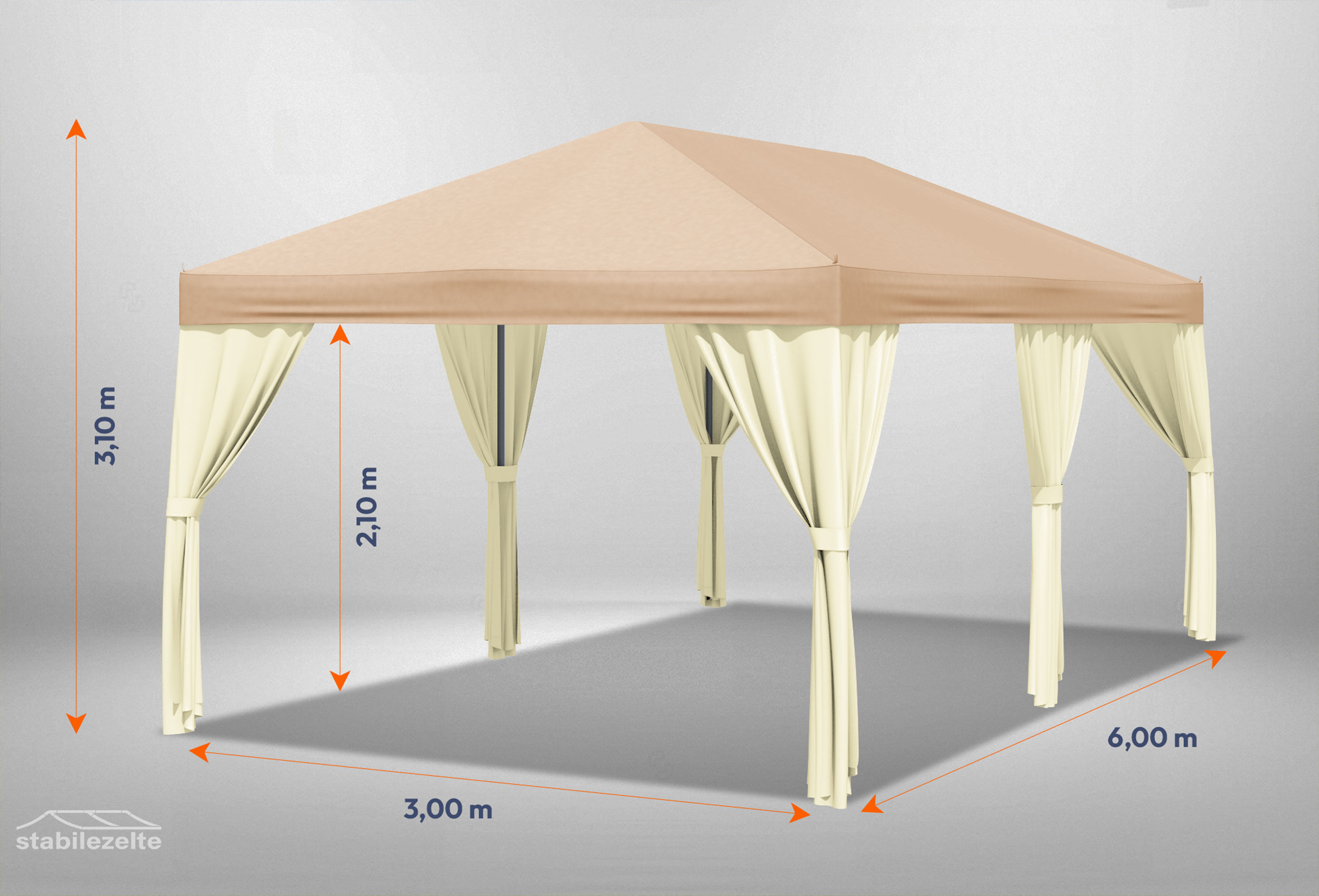 Brauner Gartenpavillon Sahara 3m x 6m mit Bemaßung