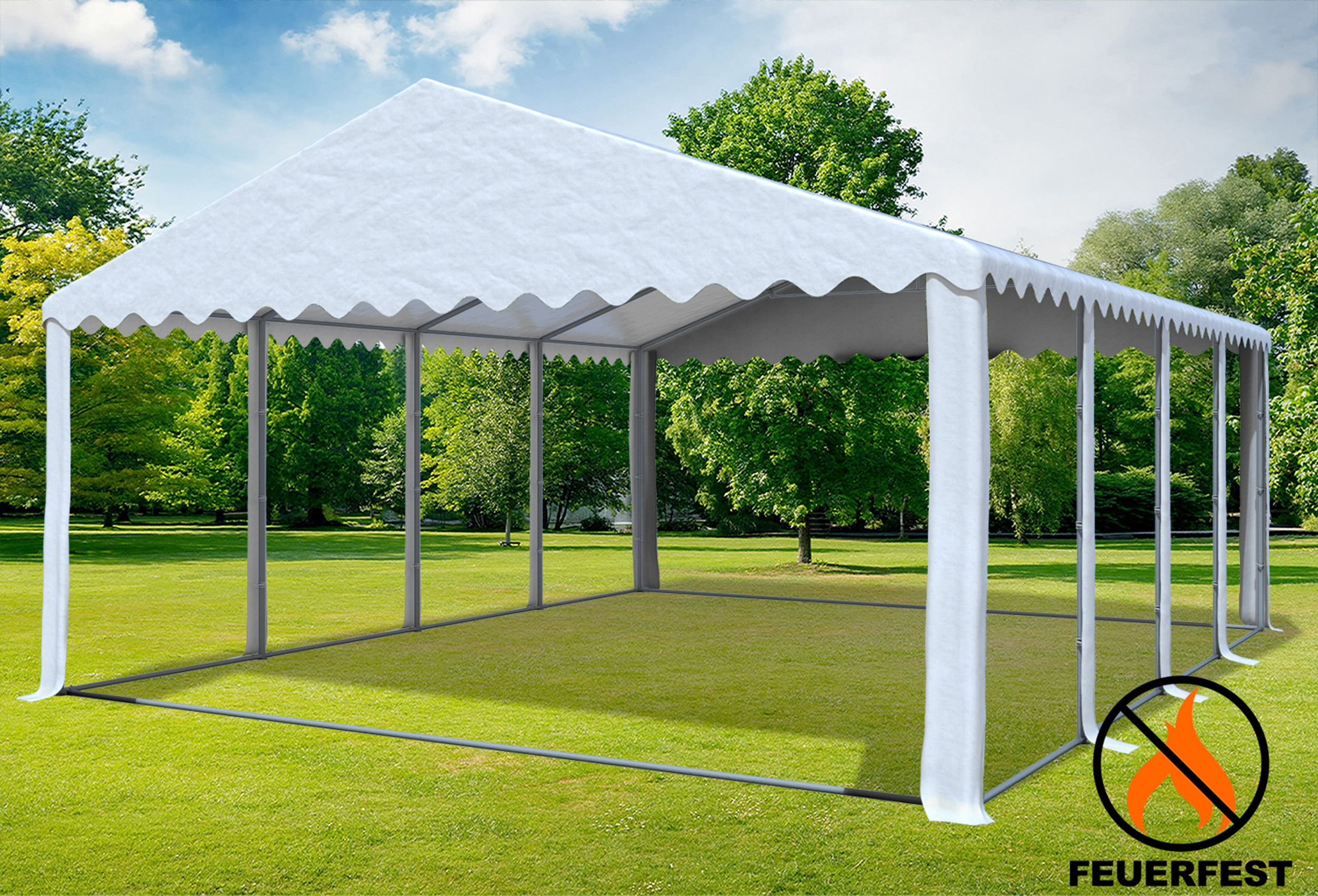 6x8 m Partyzelt, 2,6m Seitenhöhe PVC feuersicher weiß