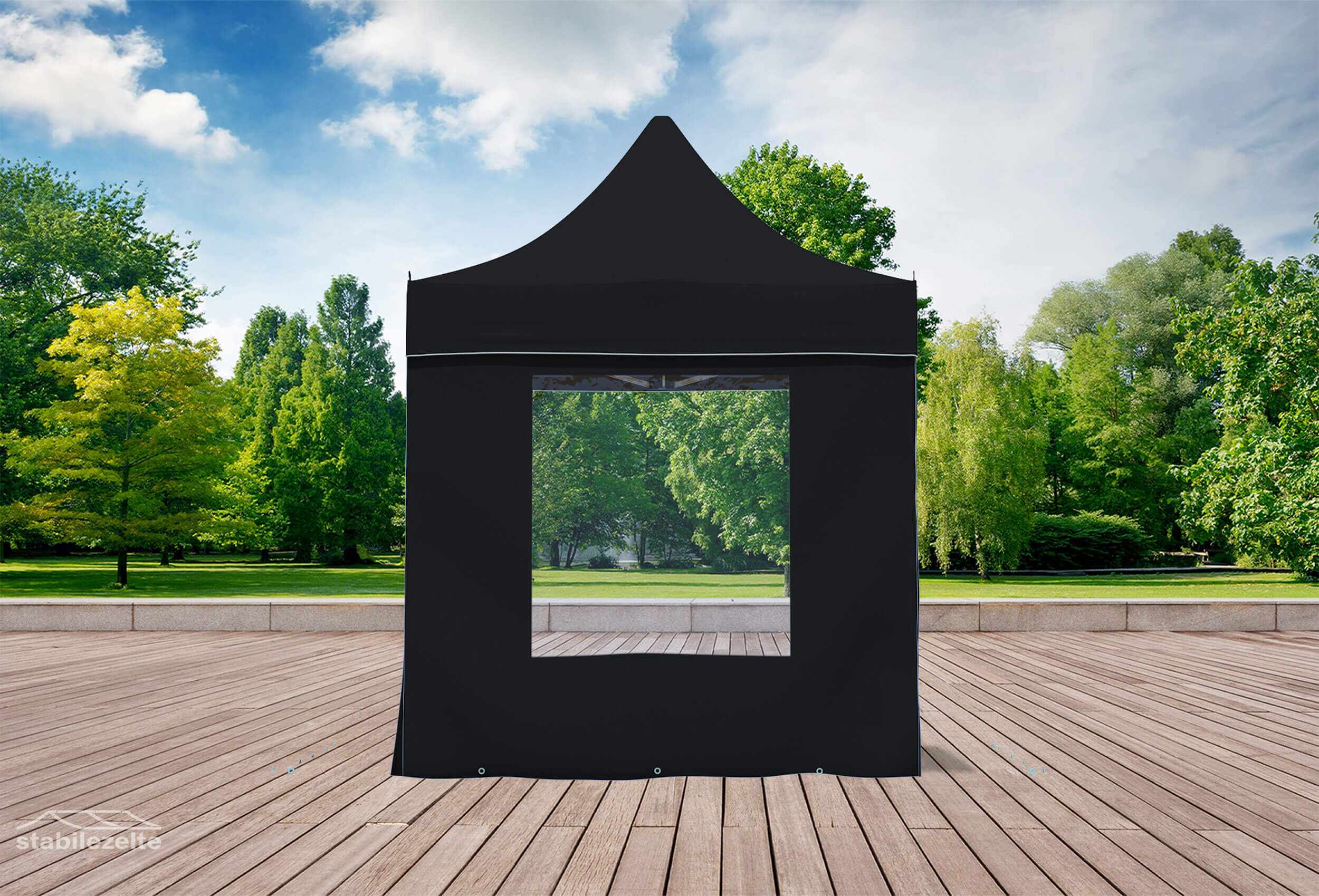 Faltzelt Seitenteil mit FENSTER 2 Meter SCHWARZ
