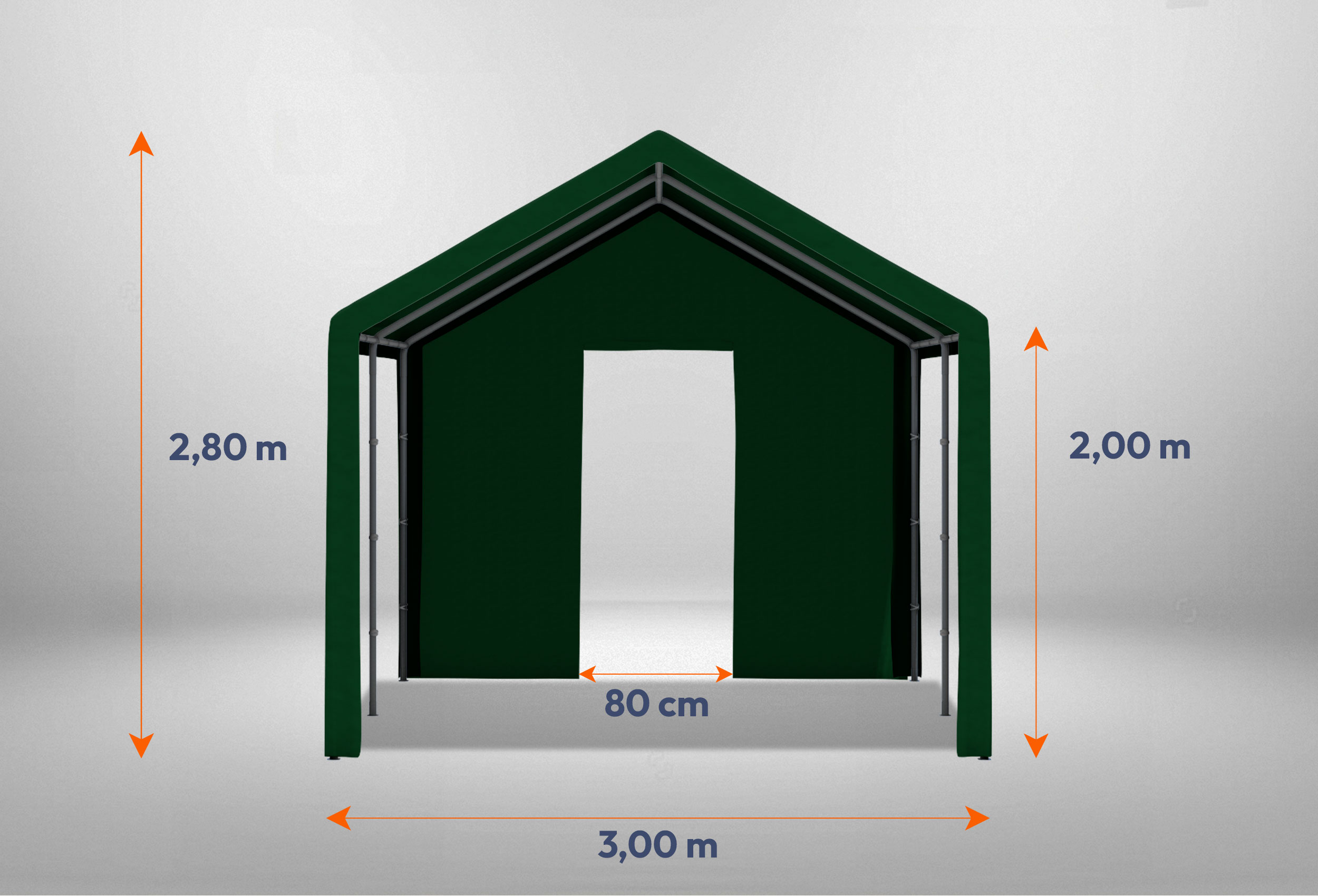 Grünes Giebelteil mit kleinen Tür der Serie Classic mit 3 m Breite