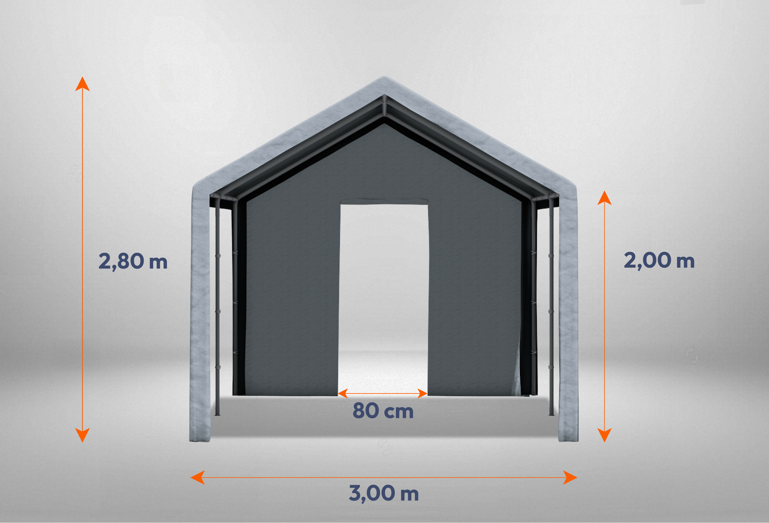 Graues Giebelteil mit kleinen Tür der Serie Classic mit 3 m Breite