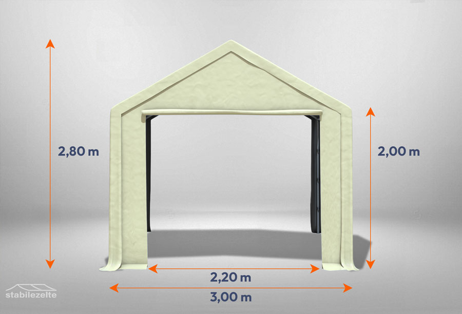 Beiges Giebelteil mit großer Tür 3m für Partyzelte der Modular Serie mitsamt Bemaßung