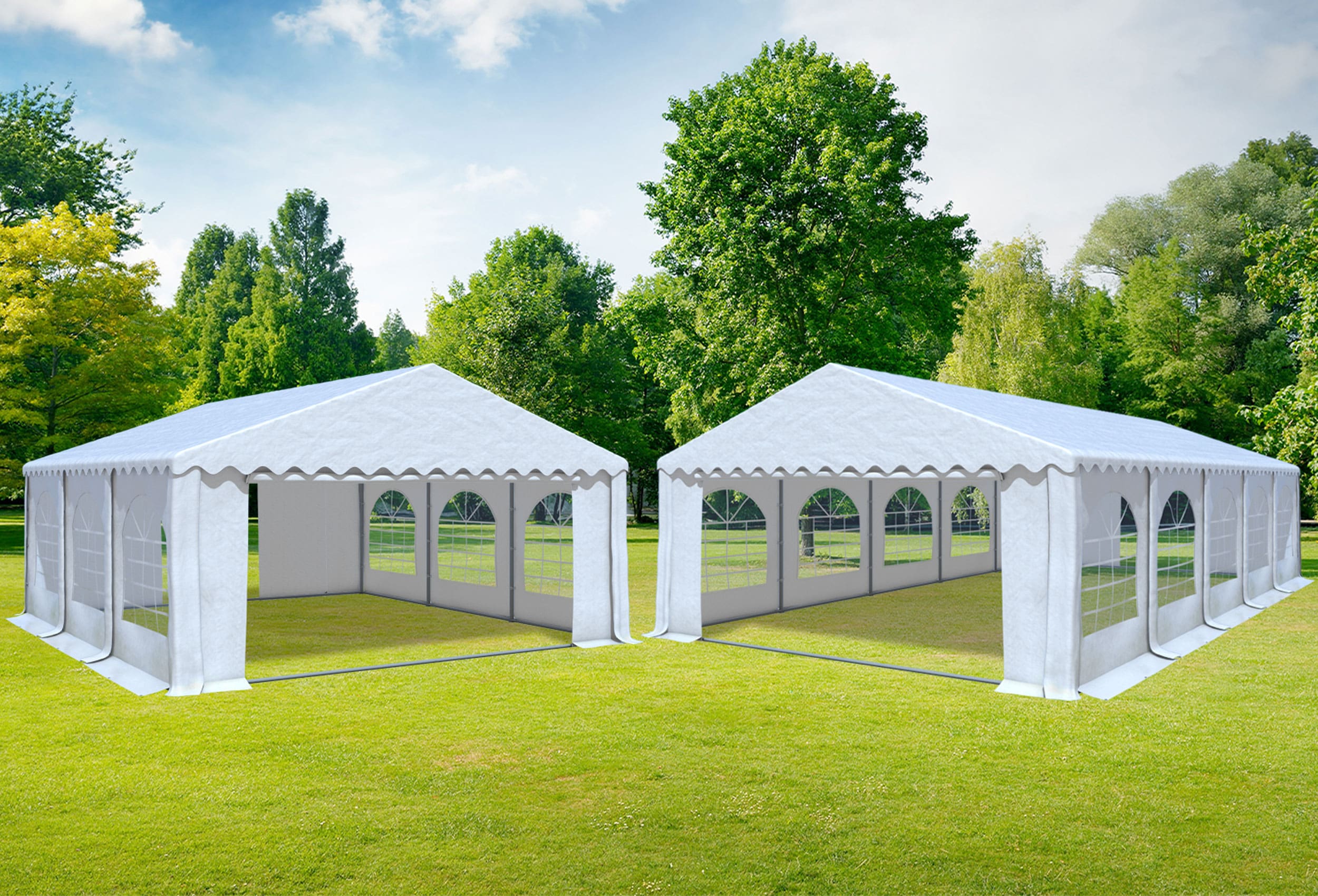 5x10 m 2in1 Kombizelt mit extra 5x6 m Dach, PVC weiß