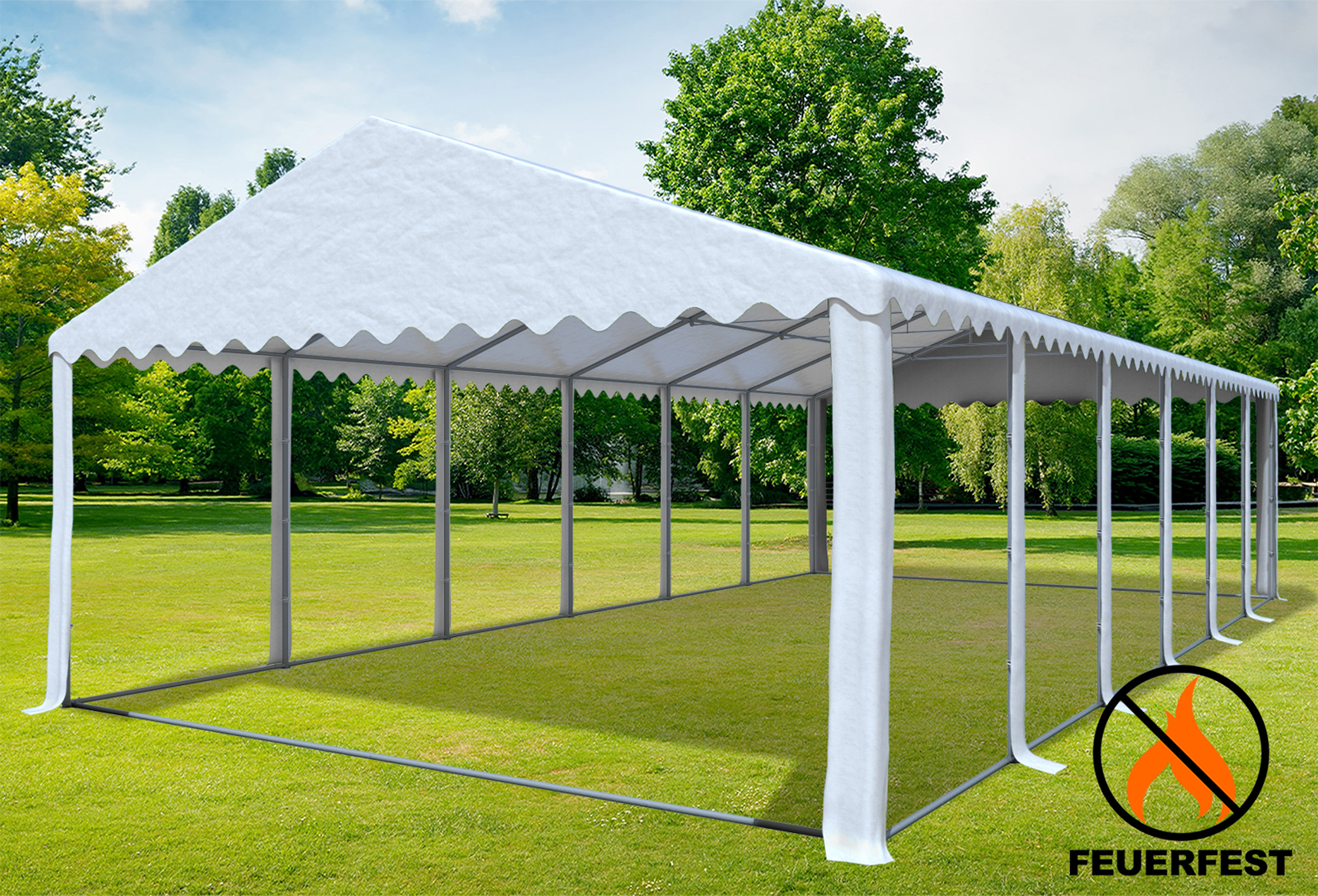 6x12 m Partyzelt, 2,6m Seitenhöhe PVC feuersicher weiß