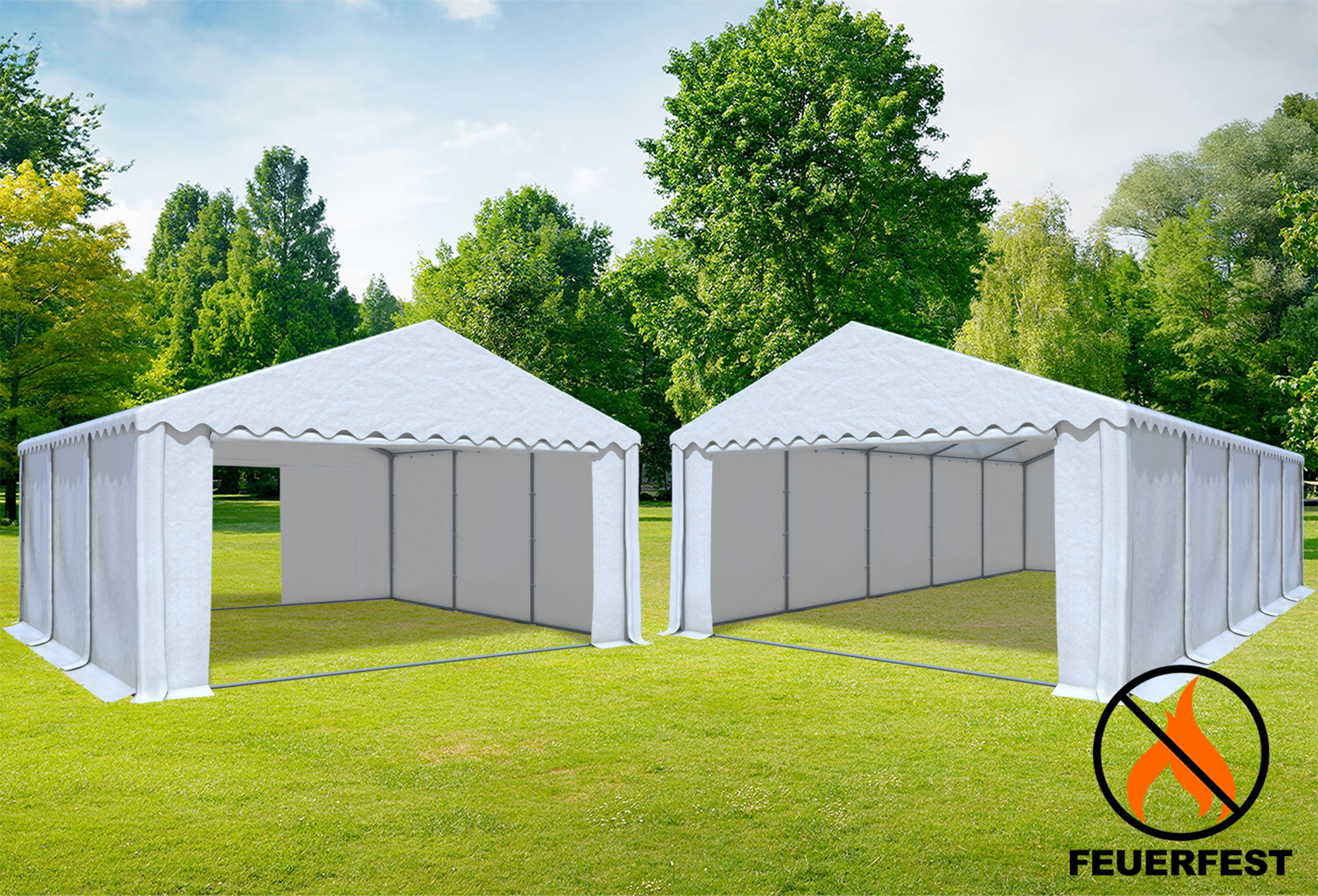 6x10 m 2in1 Kombizelt mit extra 6x6 m Dach, 2,6m Seitenhöhe PVC feuersicher weiß