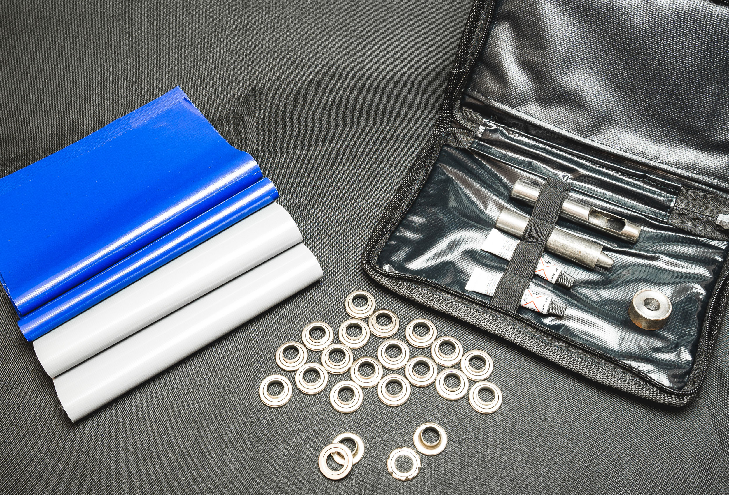 Reparatur-Set für PVC Zelte, grau blau