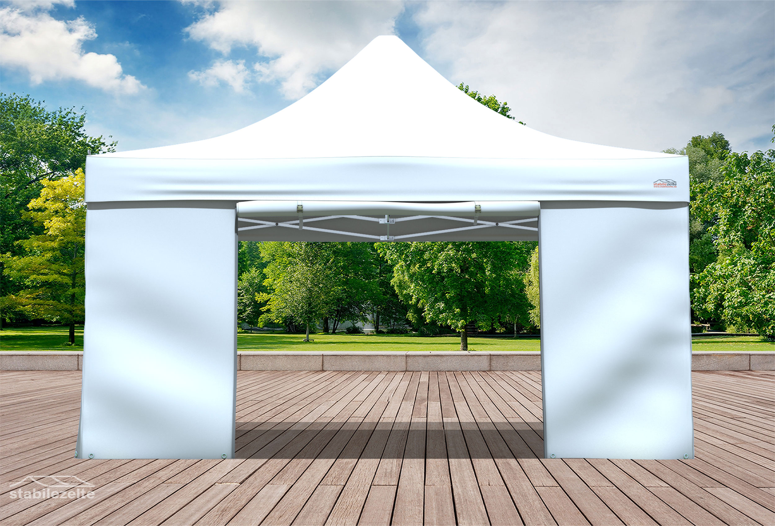 Faltzelt Seitenteil mit TÜR 4 Meter WEISS