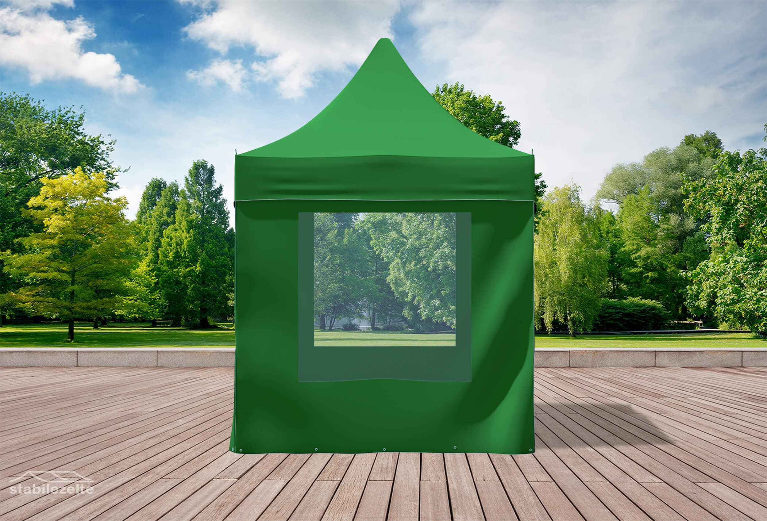 Grüner Faltpavillon mit Fenster 3 x 2m in einem Park