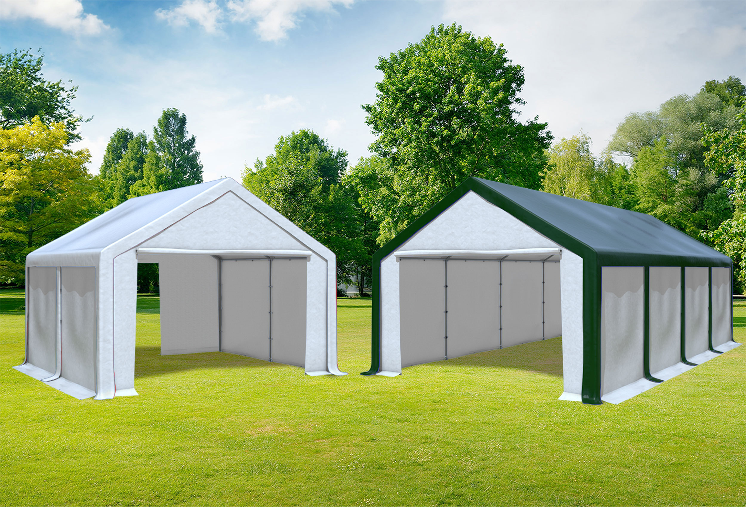 4x8 m 2in1 Kombizelt mit extra 4x4 m Dach, PVC grün weiß