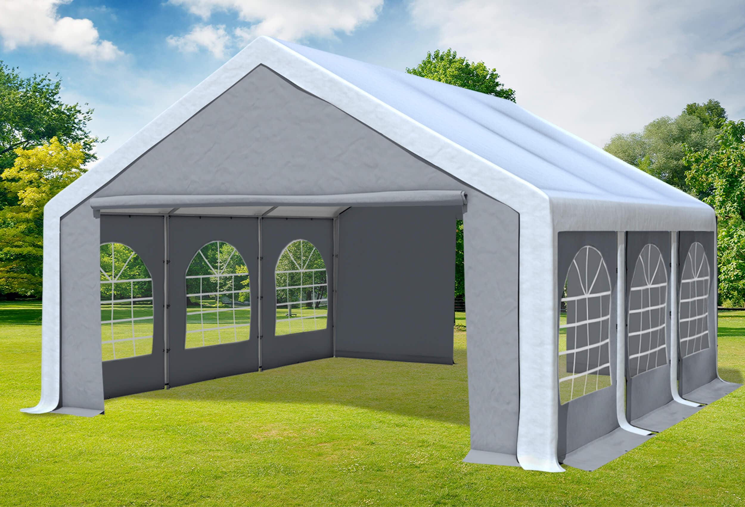 5x6 m Partyzelt, PVC weiß grau