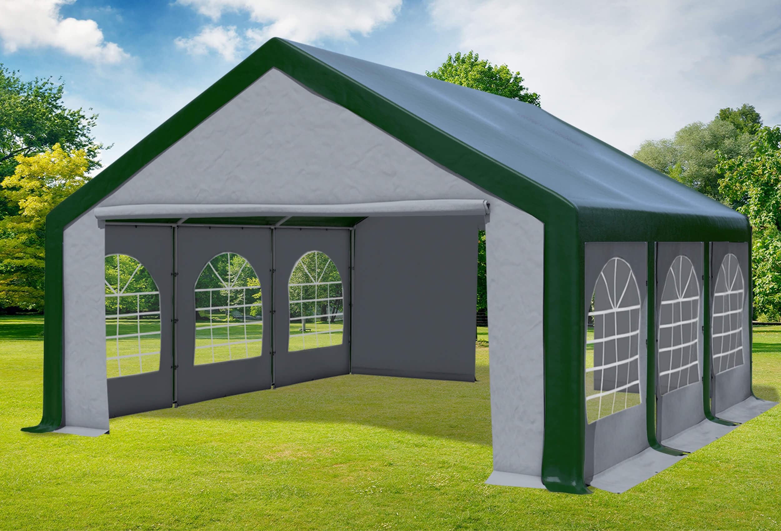 5x6 m Partyzelt, PVC grün grau