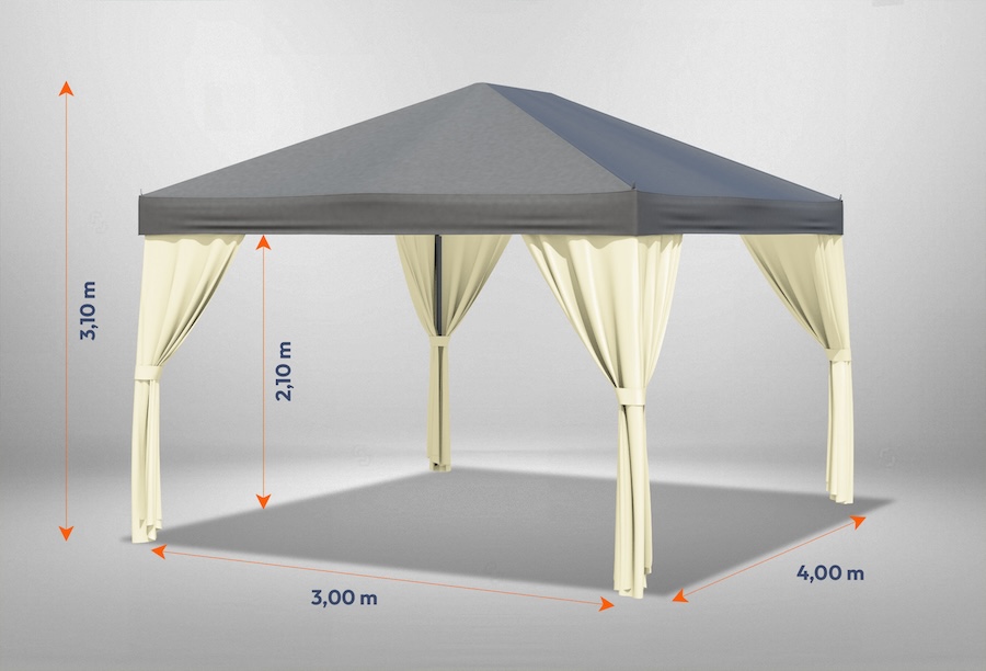 Grauer Gartenpavillon Sahara mit beigen Seitenteilen 3 x 4m