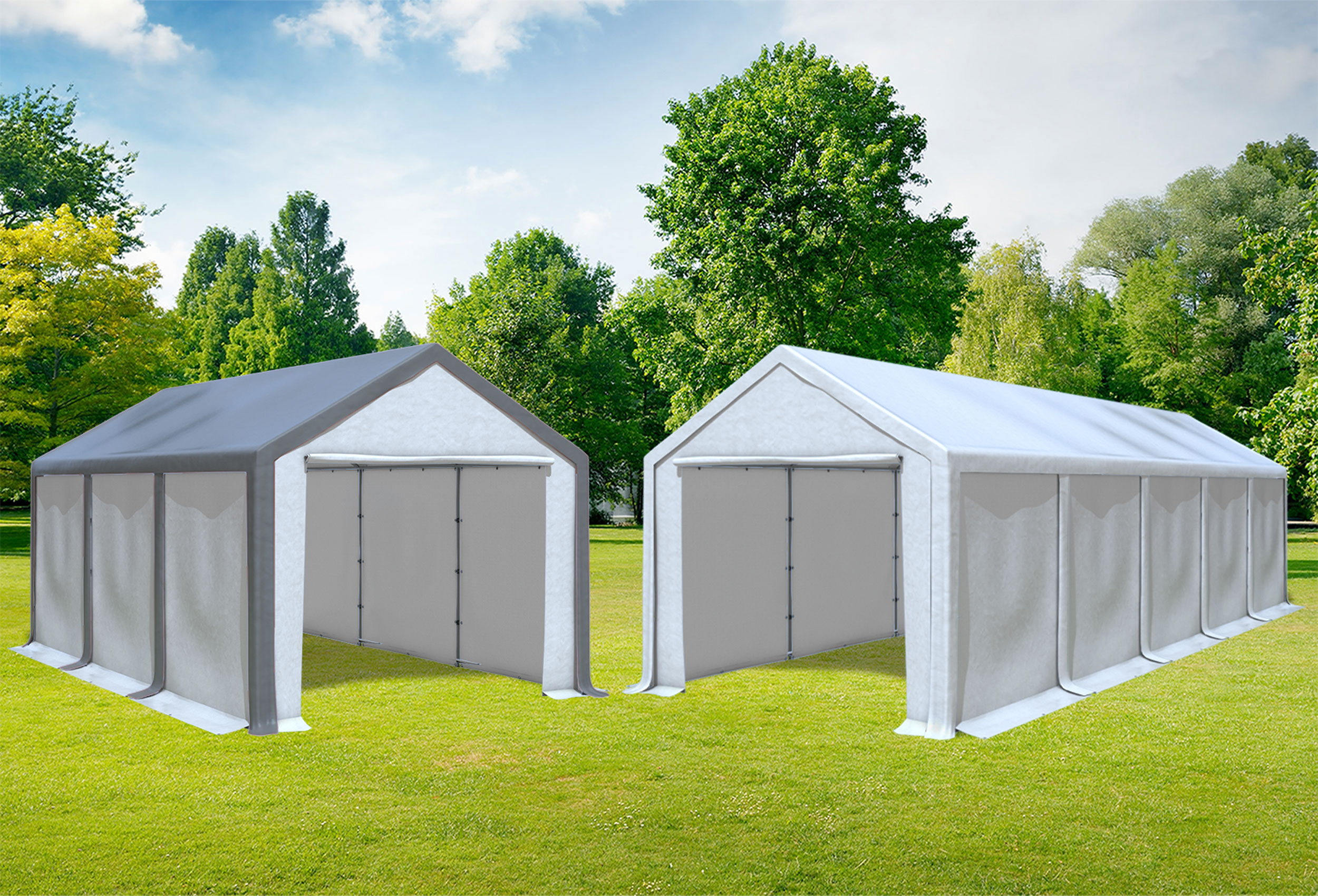 3x10 m 2in1 Kombizelt mit extra 3x6 m Dach, PVC weiß grau