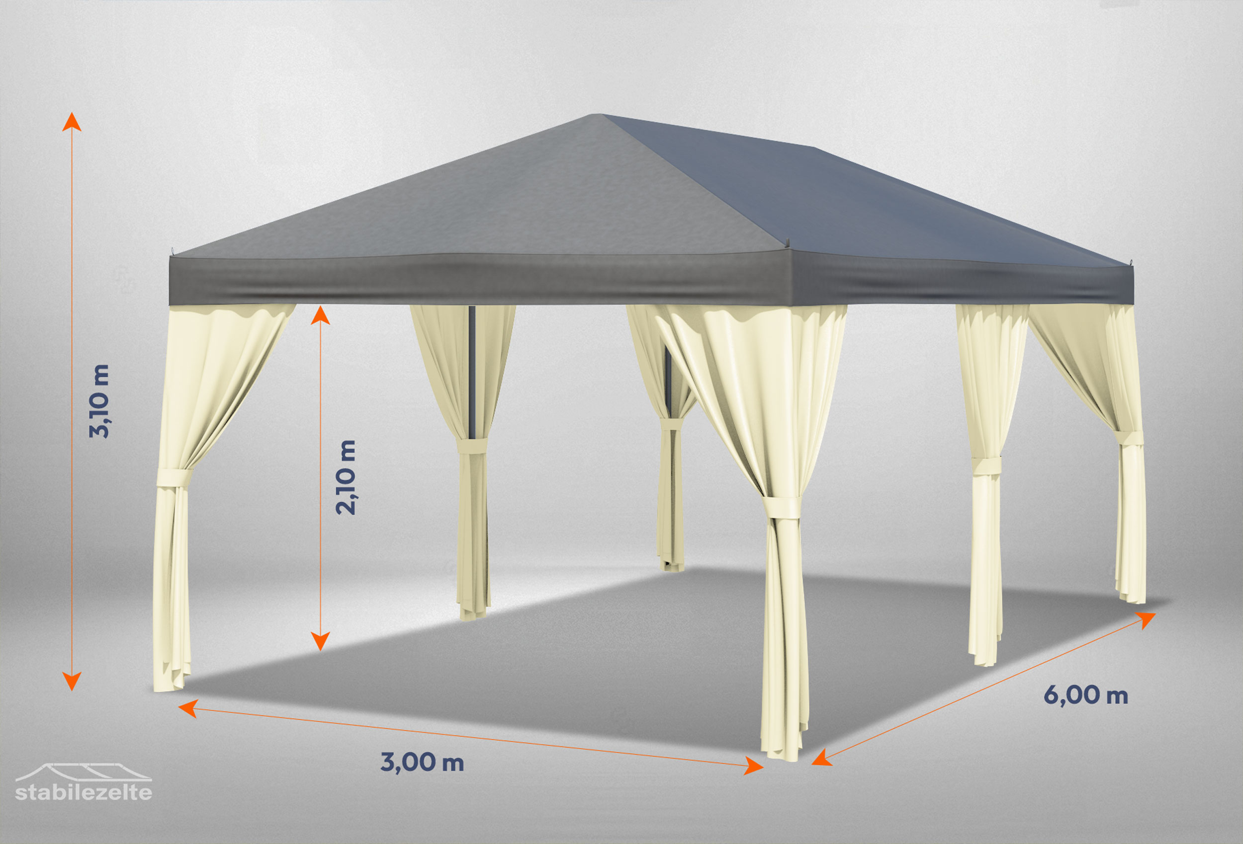 Grauer Gartenpavillon Sahara mit beigen Seitenteilen 3 x 6m