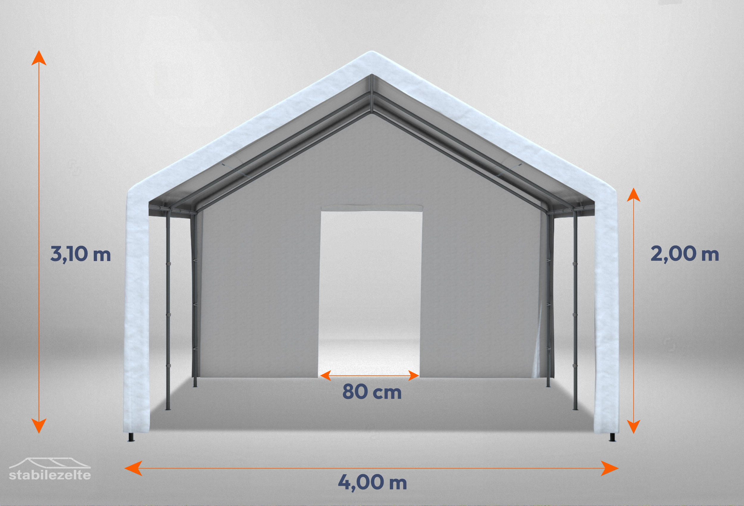 Weißes Giebelteil mit kleiner Tür der Serie Classic mit 4 m Breite
