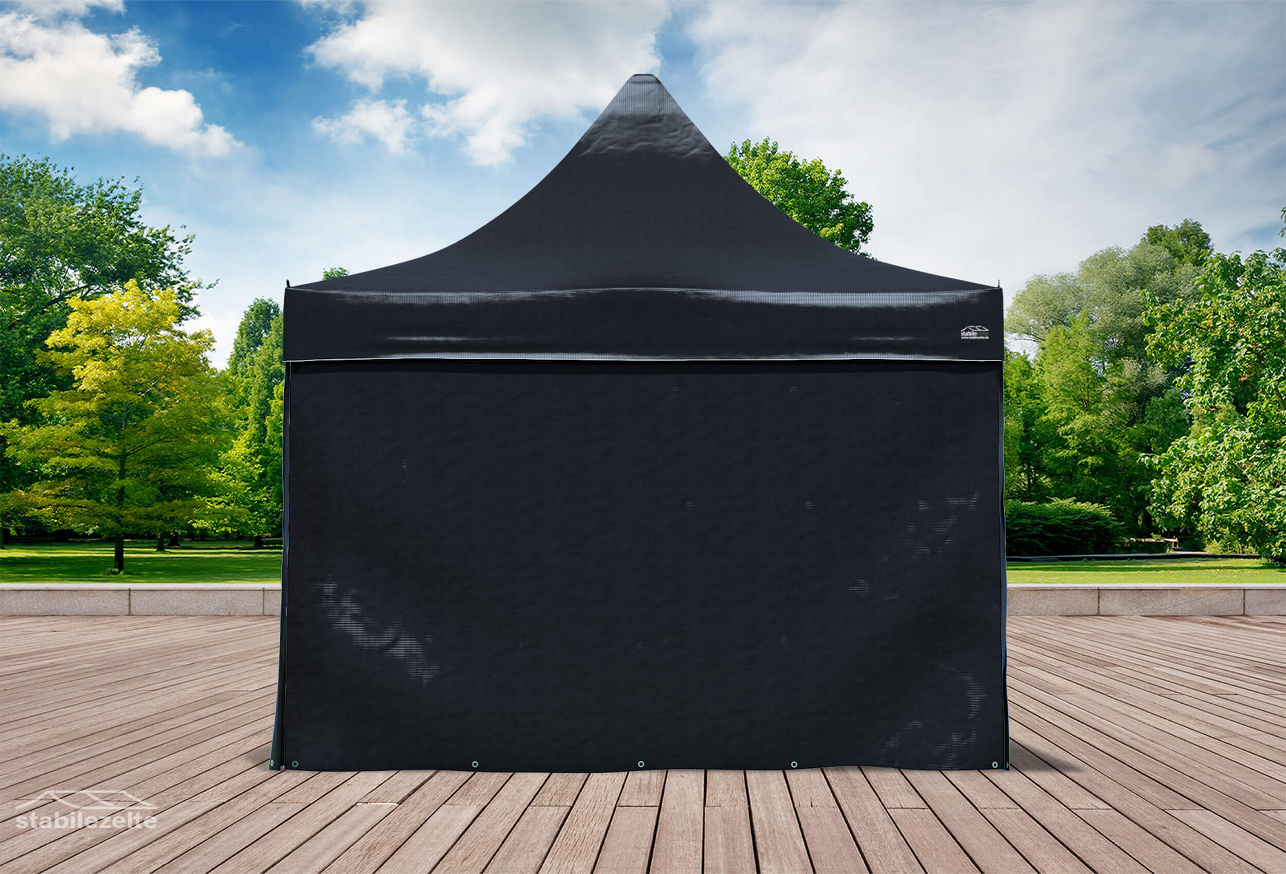 Seitenteil geschlossen 3m für einen Faltpavillon aus PVC FR in schwarz