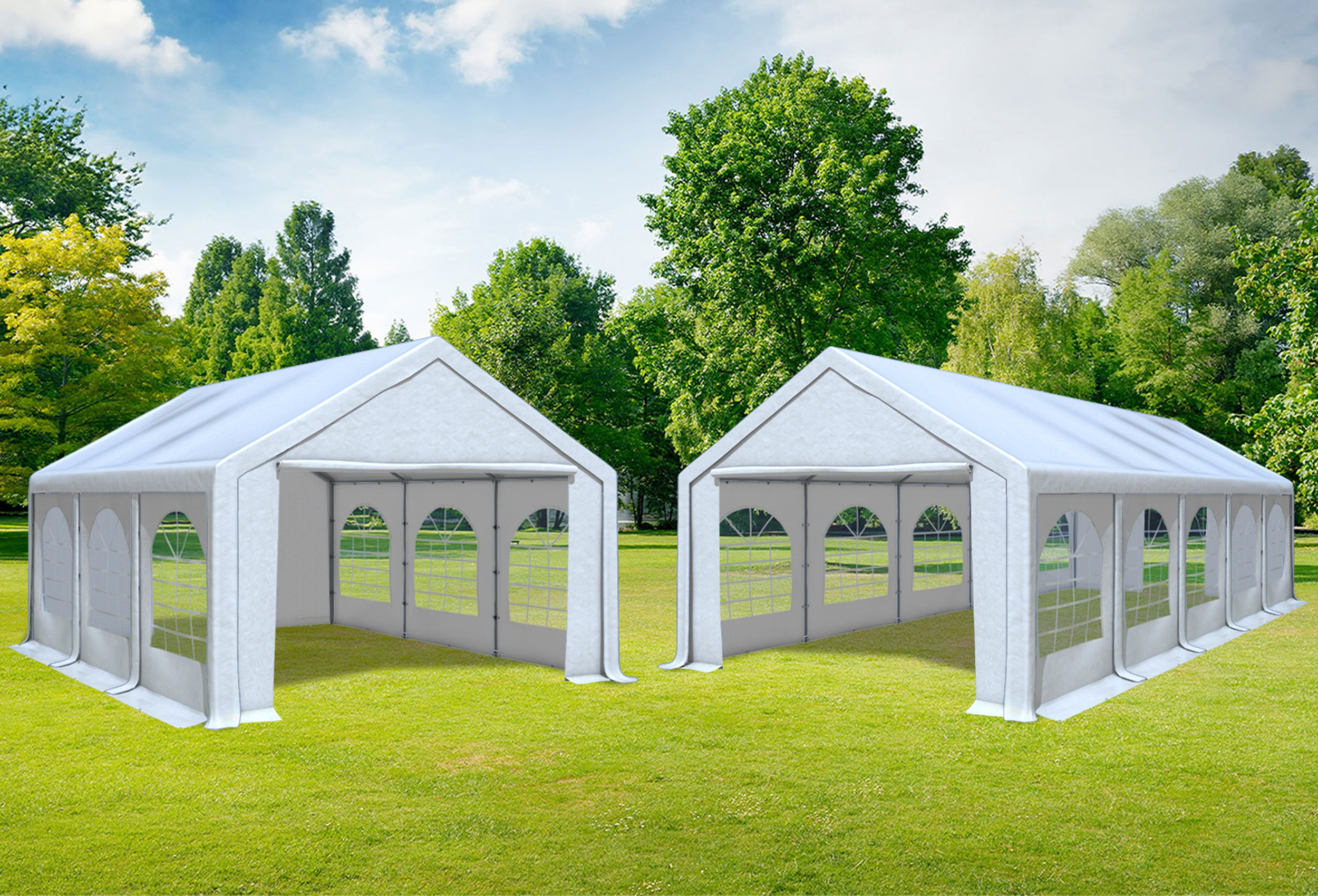 4x10 m 2in1 Kombizelt mit extra 4x6 m Dach, PVC weiß