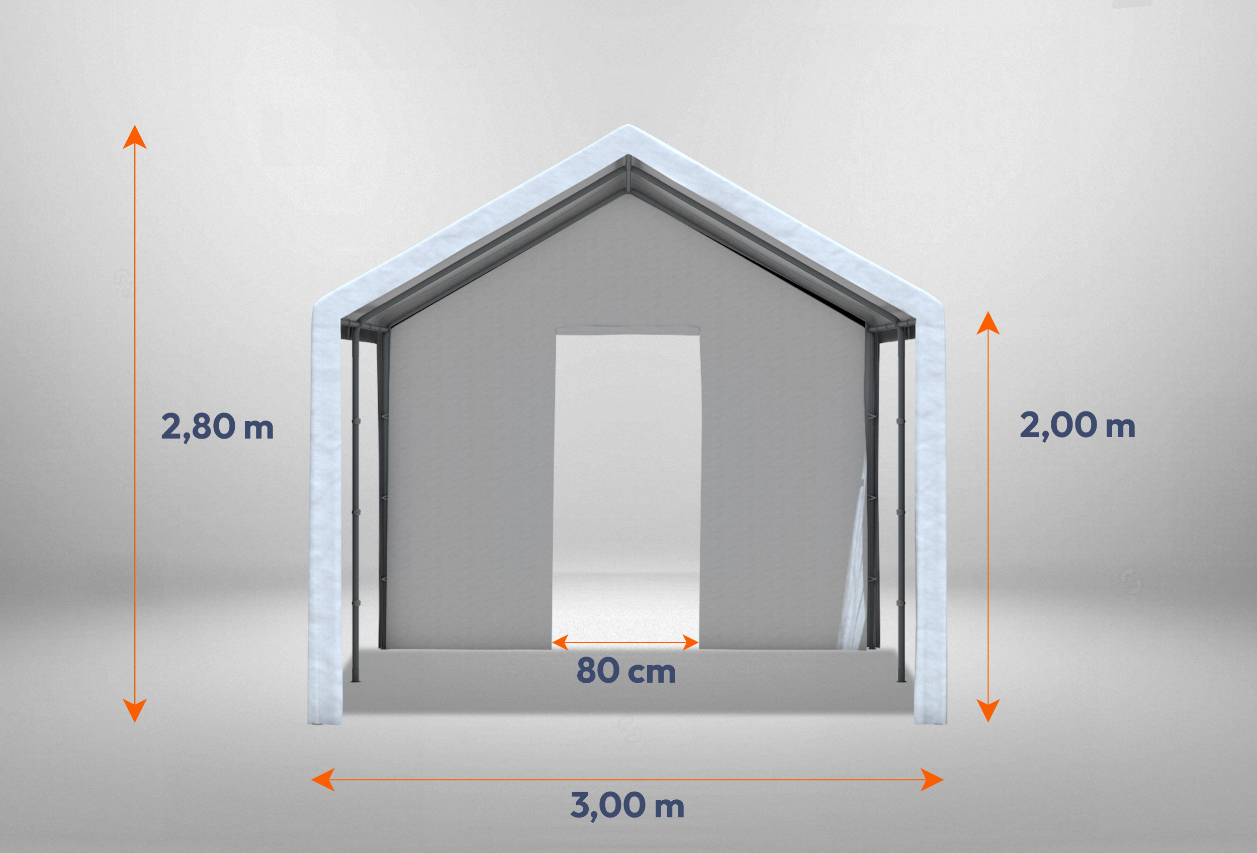 Giebelteil mit kleiner Tür 3m für Partyzelte der Modular Serie mitsamt Bemaßung