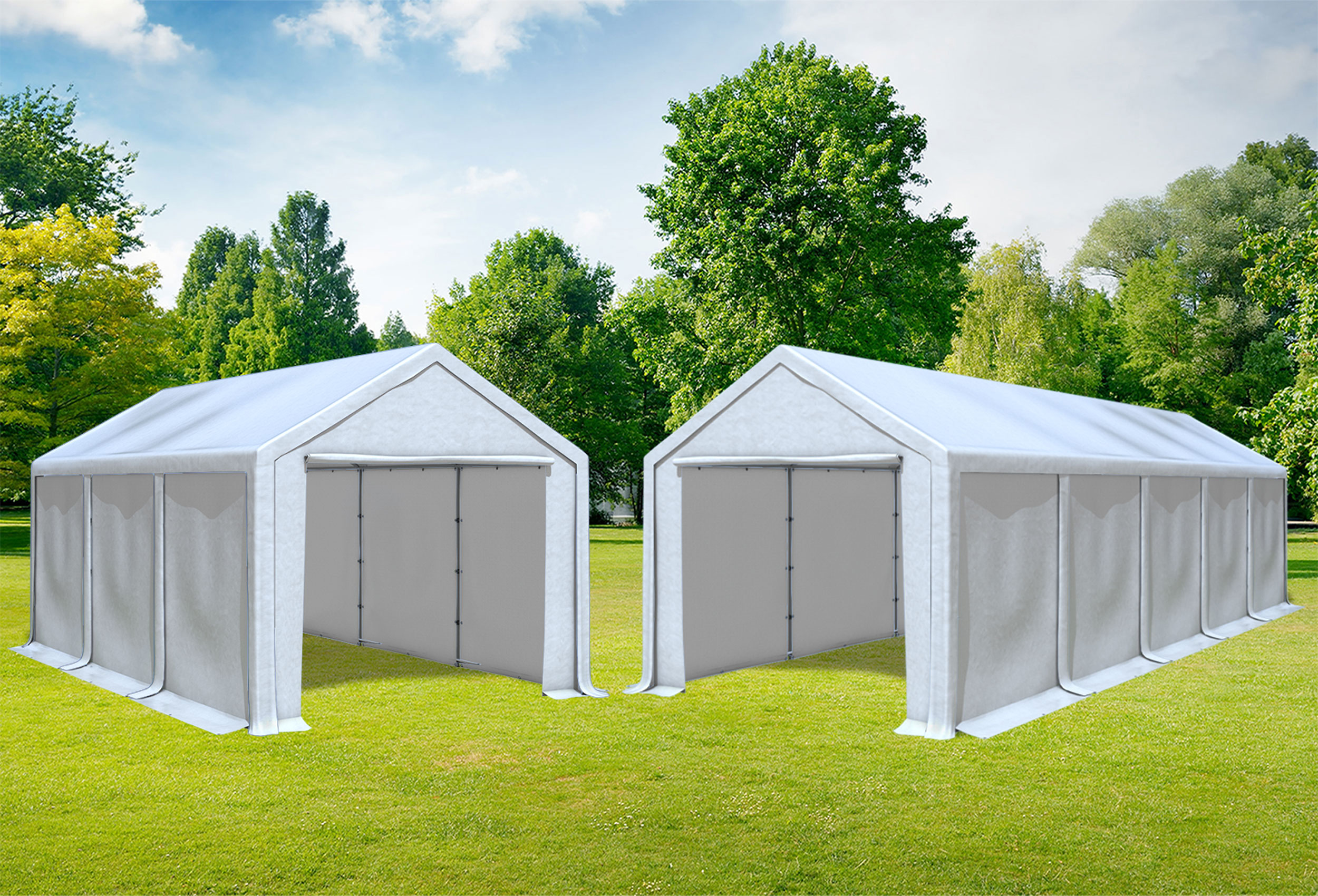 3x10 m 2in1 Kombizelt mit extra 3x6 m Dach, PVC weiß