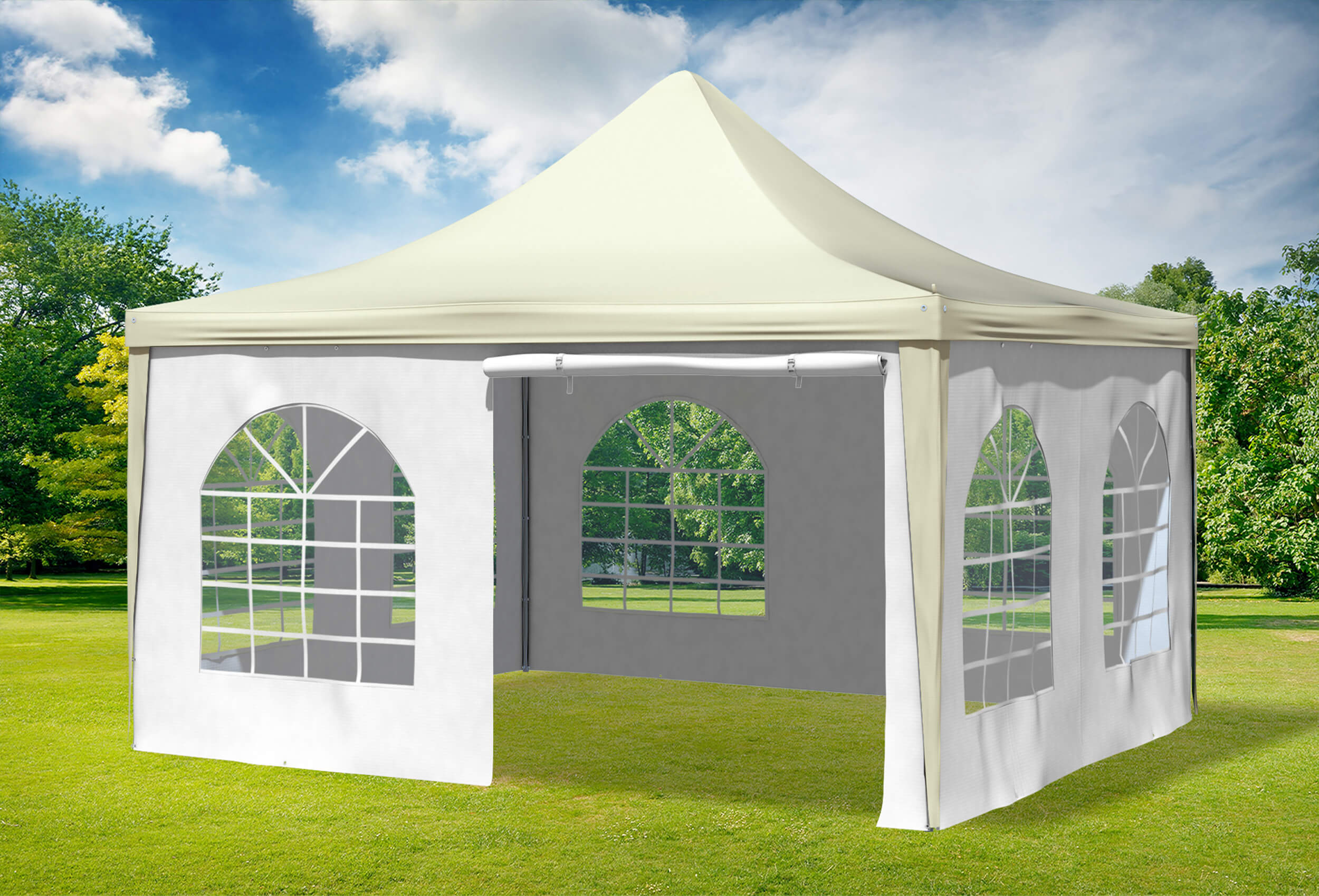 4x4 m Pavillon, PVC Arabica Beige weiß