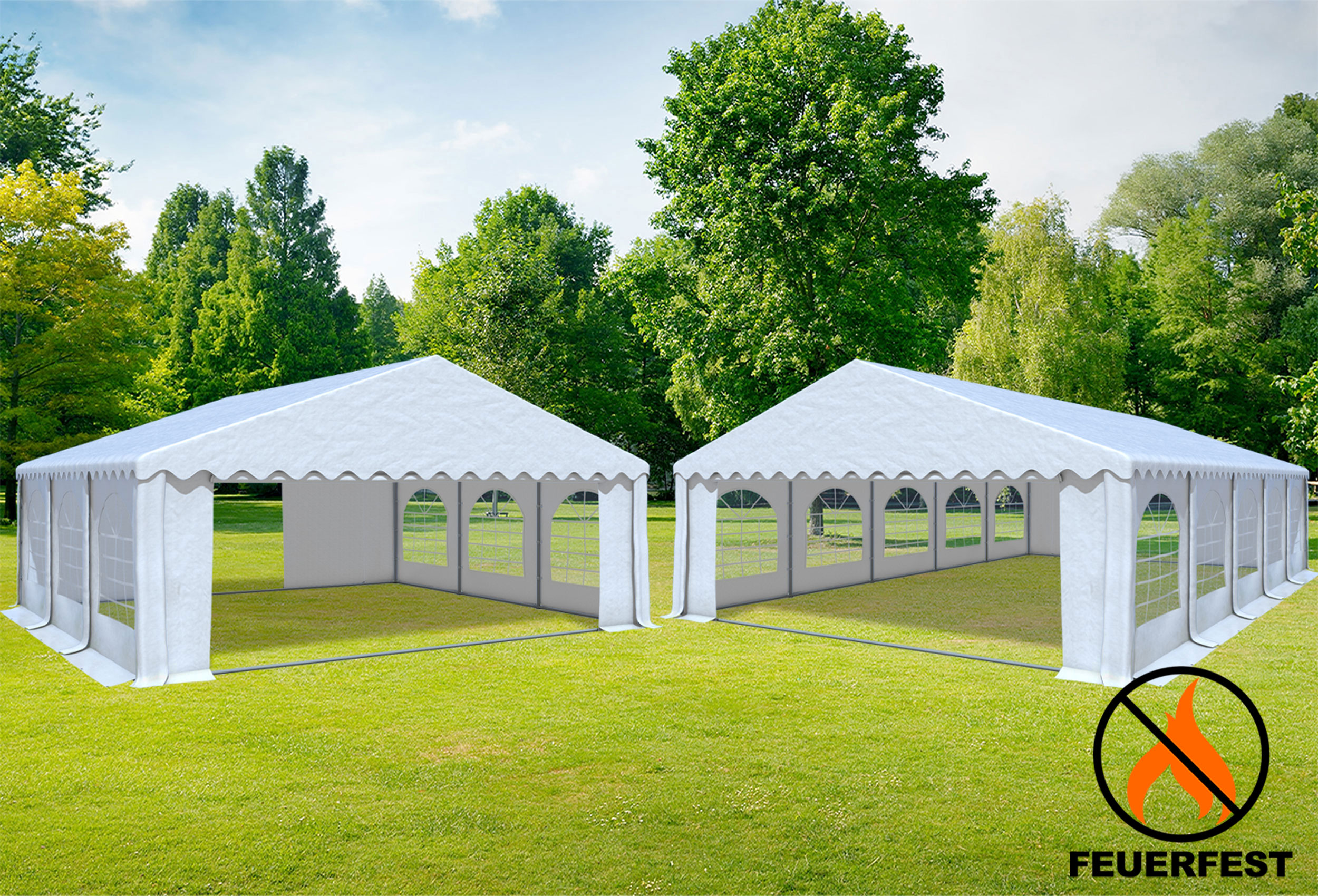 6x10 m 2in1 Kombizelt mit extra 6x6 m Dach, PVC feuersicher weiß