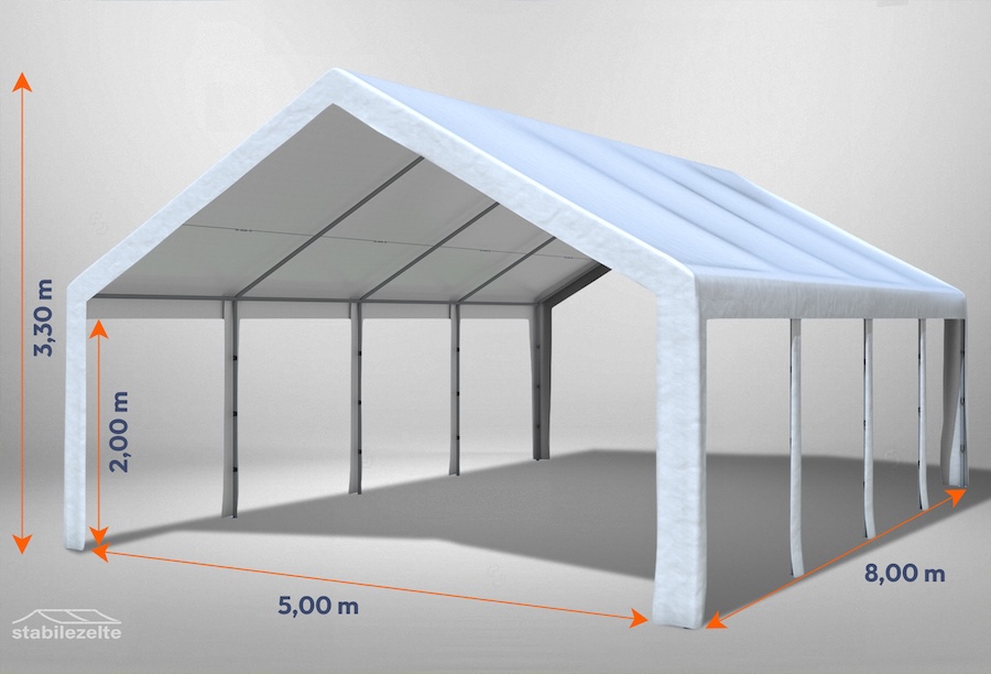 Weißes Partyzelt der Modular Serie ohne Seitenteile 5 x 8m