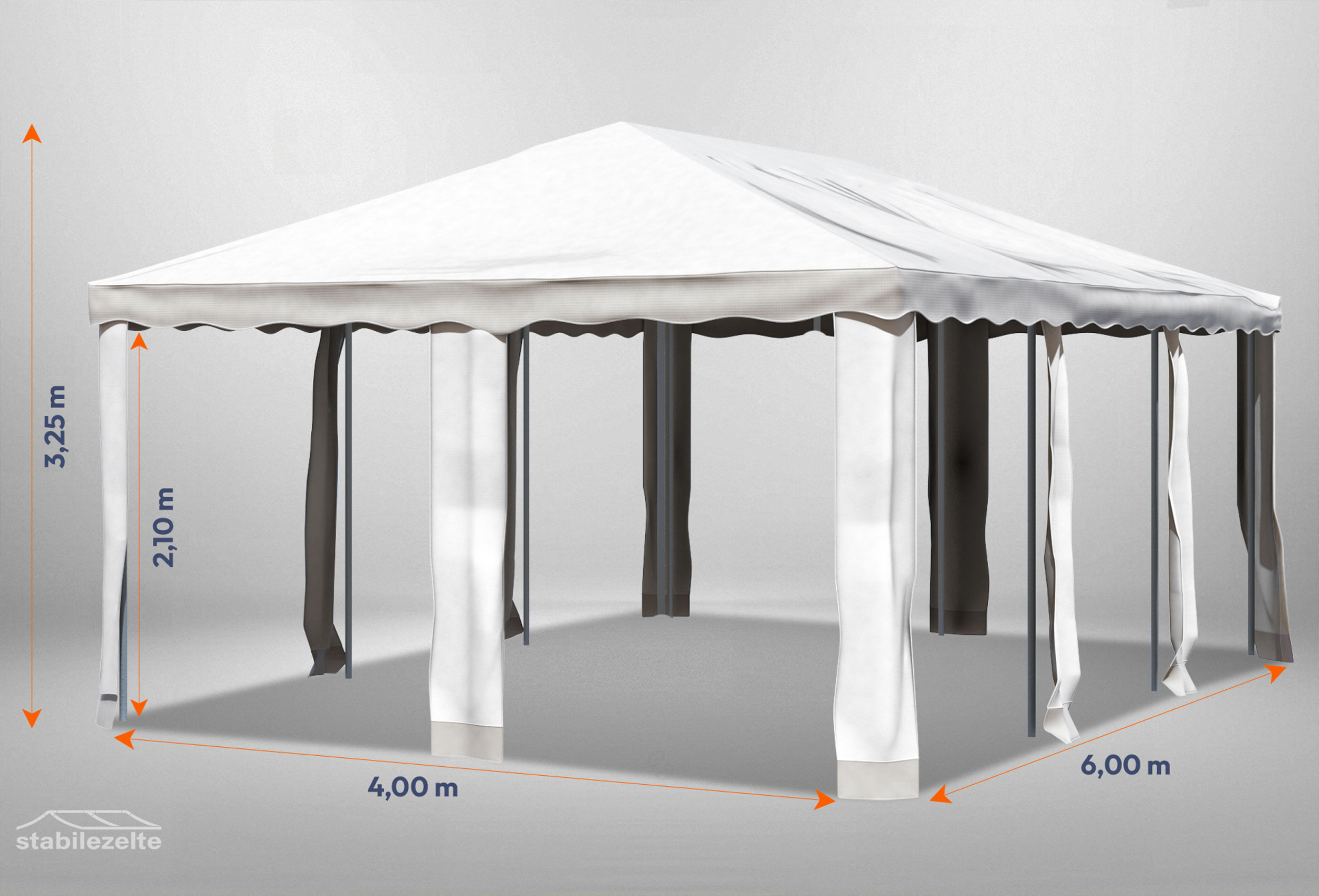 Brauner Gartenpavillon Deluxe 4m x 6m mit Bemaßung