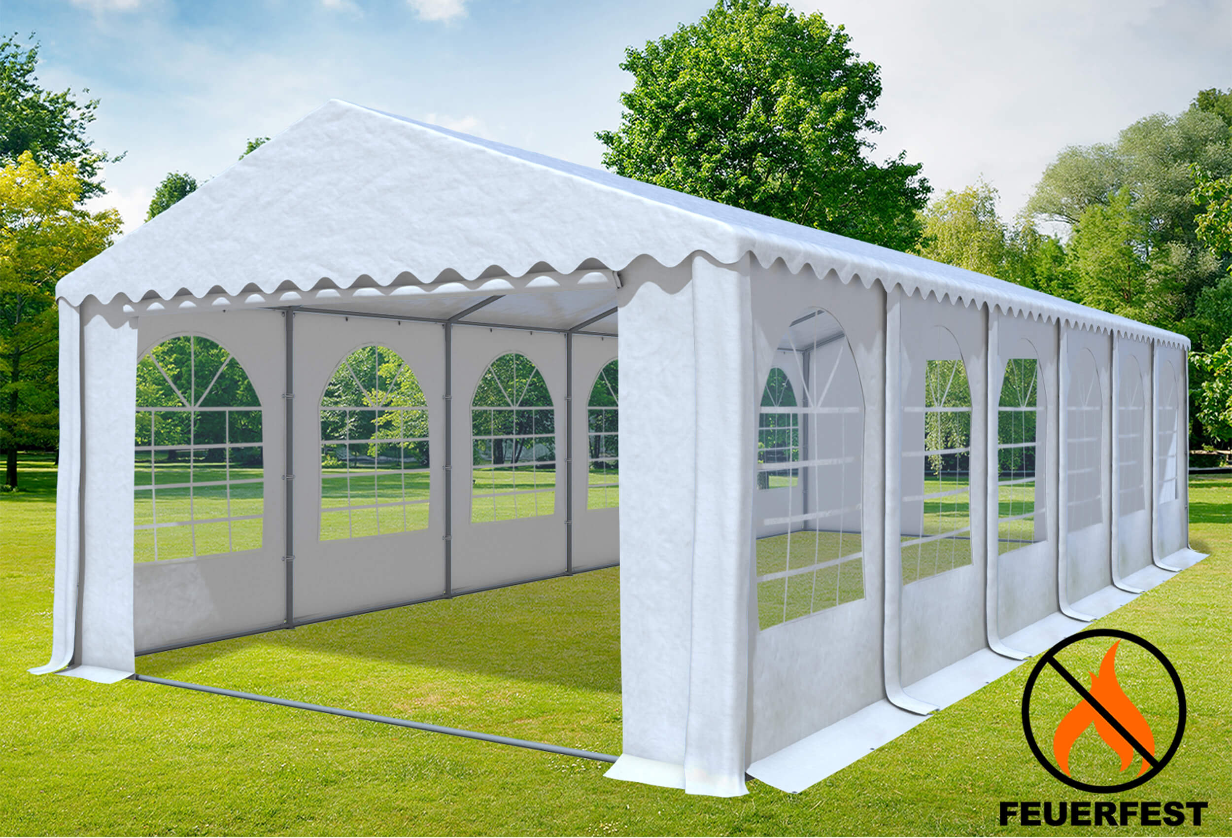 5x12 m Partyzelt, 2,6m Seitenhöhe PVC feuersicher weiß