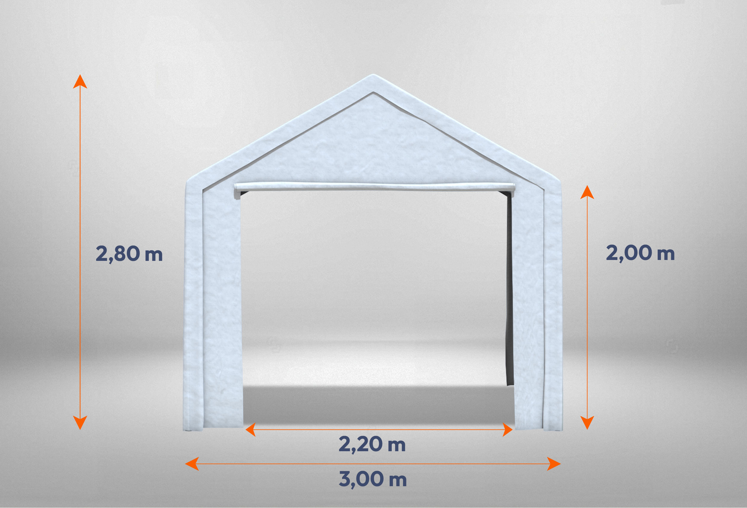 Weißes Giebelteil mit großer Tür der Serie Classic mit 3 m Breite