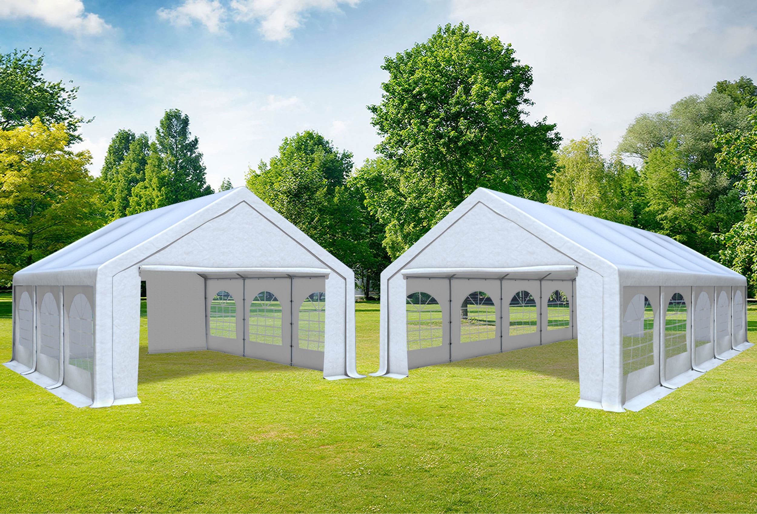 5x10 m 2in1 Kombizelt mit extra 5x6 m Dach, PVC weiß