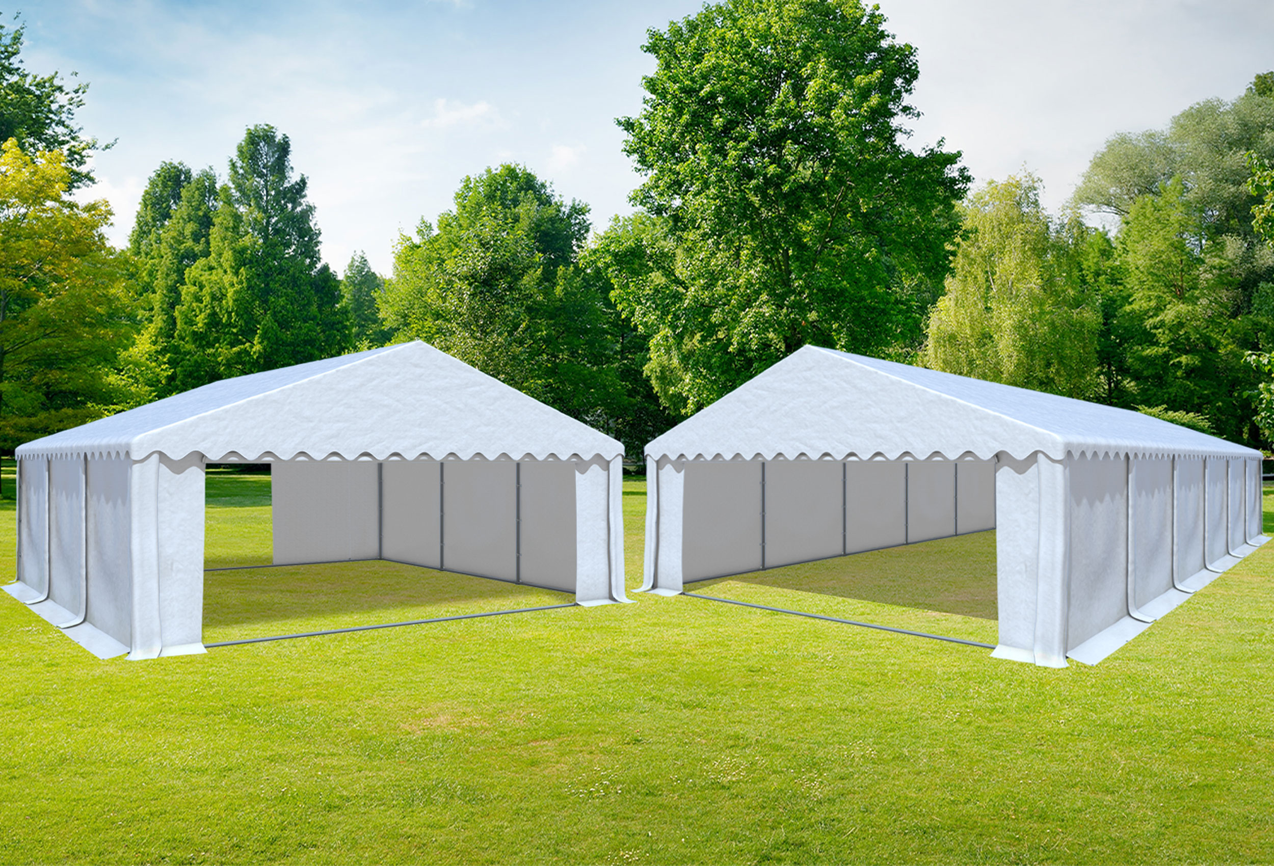 6x12 m 2in1 Kombizelt mit extra 6x6 m Dach, PVC weiß