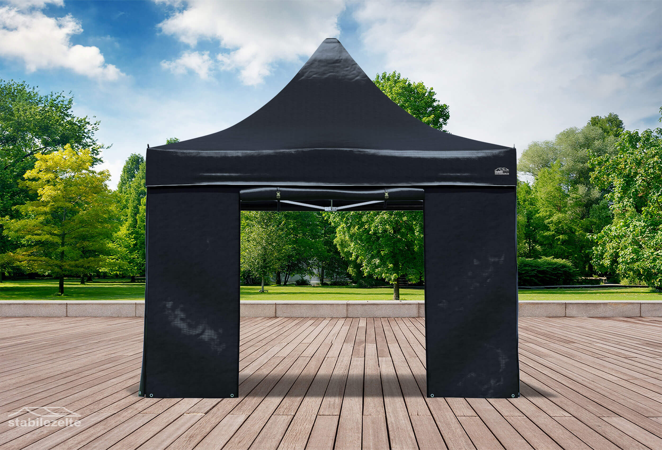 Seitenteil mit Tür 3m für einen Faltpavillon aus PVC FR in schwarz