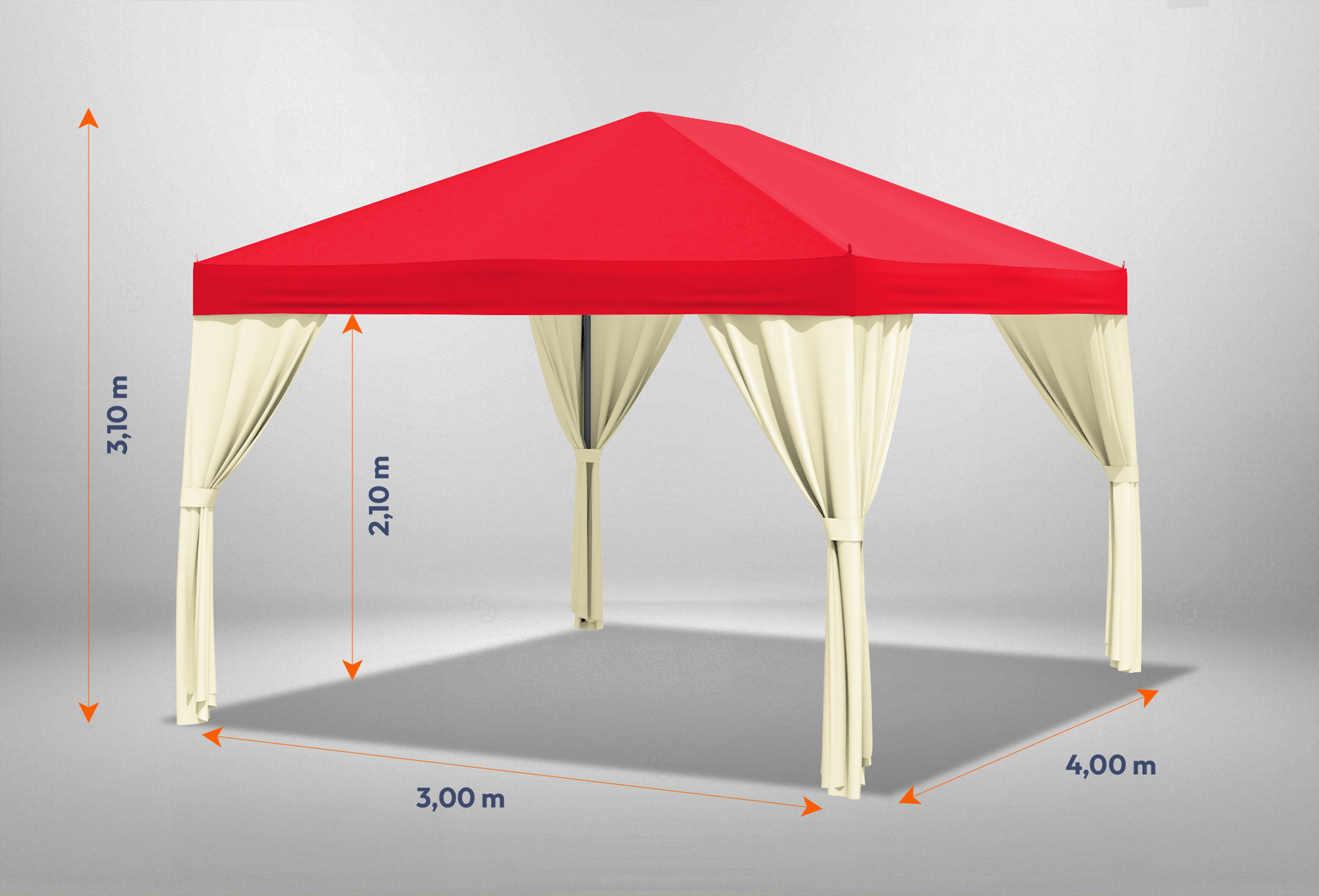 Roter Gartenpavillon Sahara 3m x 4m mit Bemaßung