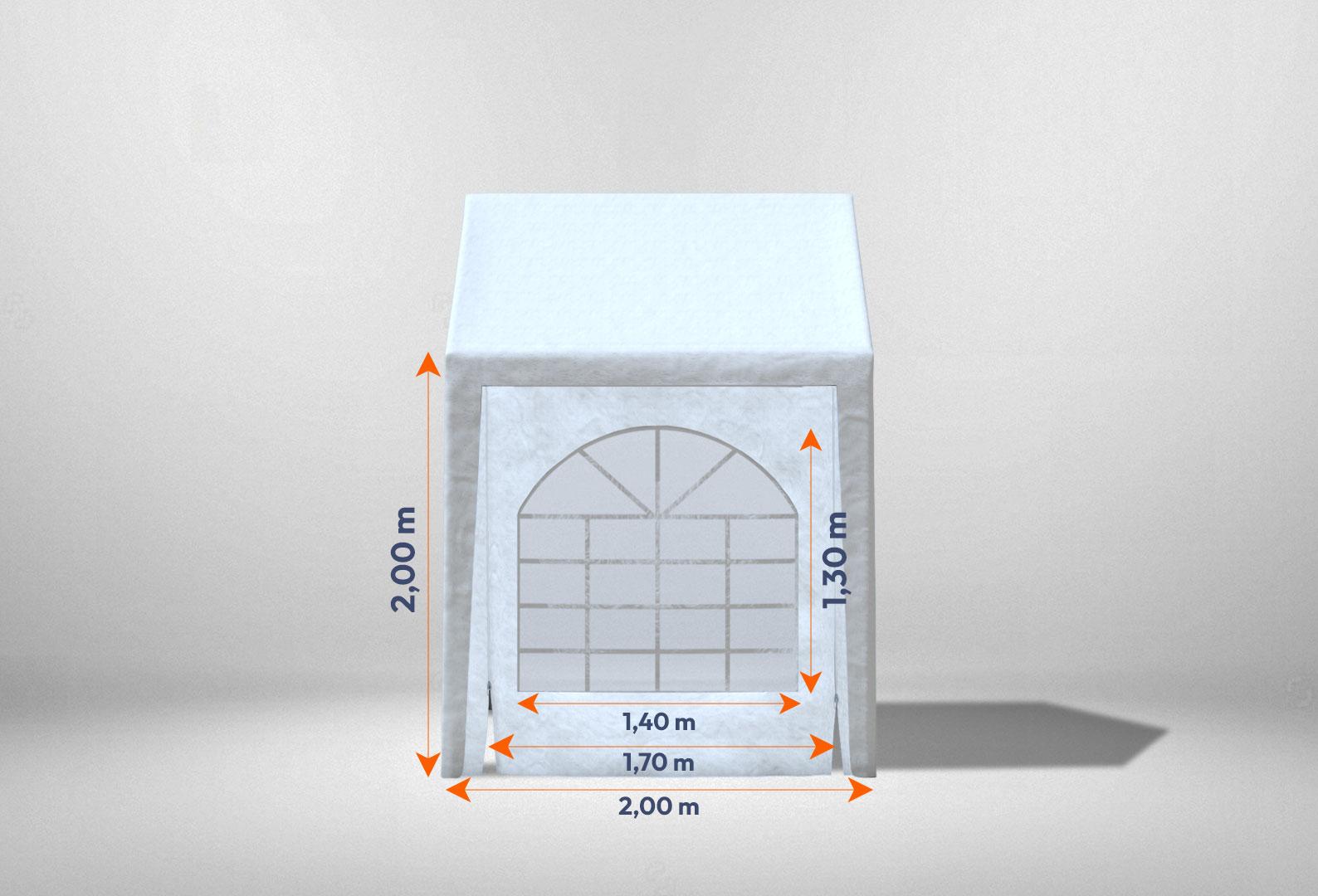 Seitenteil mit Fenster 2m für Partyzelte der Modular Serie mitsamt Bemaßung