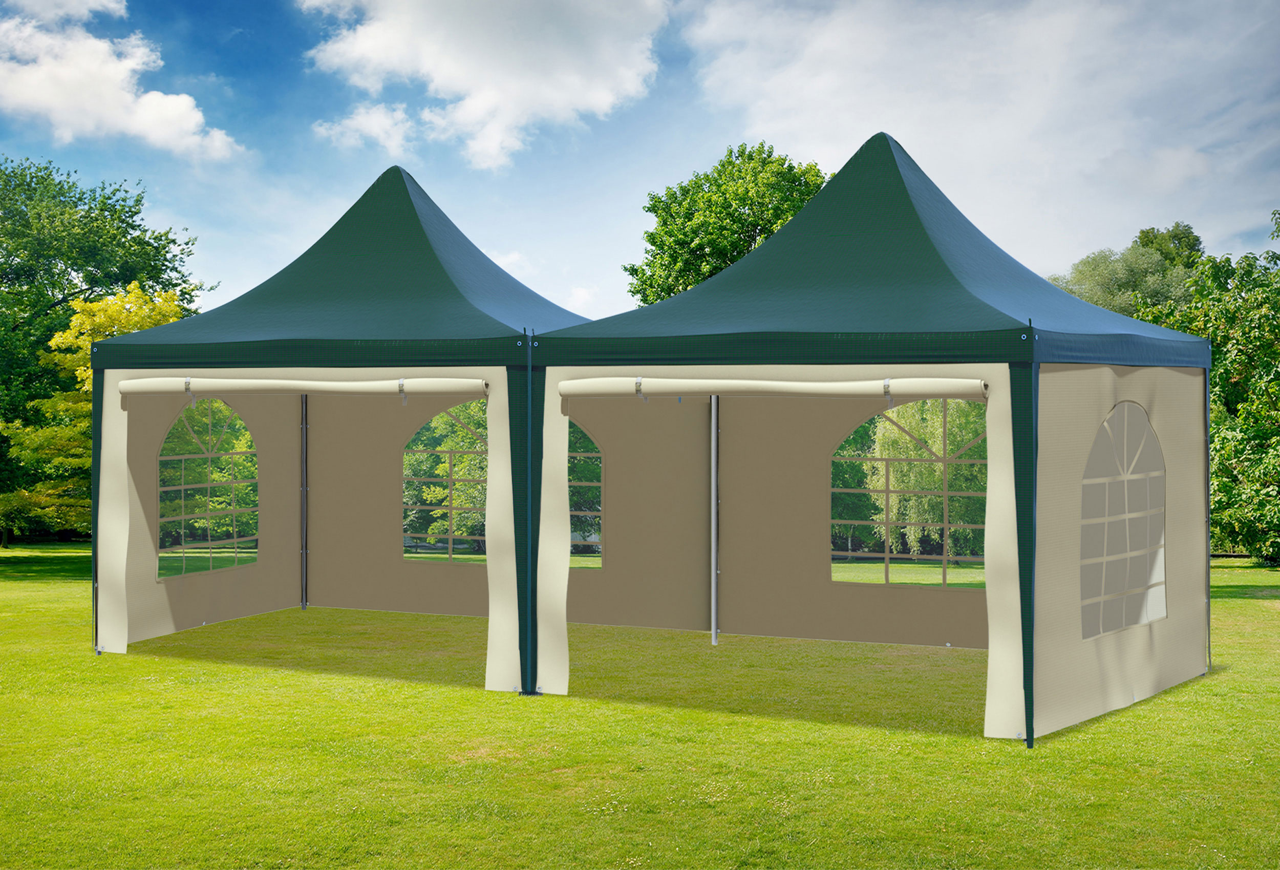 3x6 m Pavillon, PVC Arabica grün beige