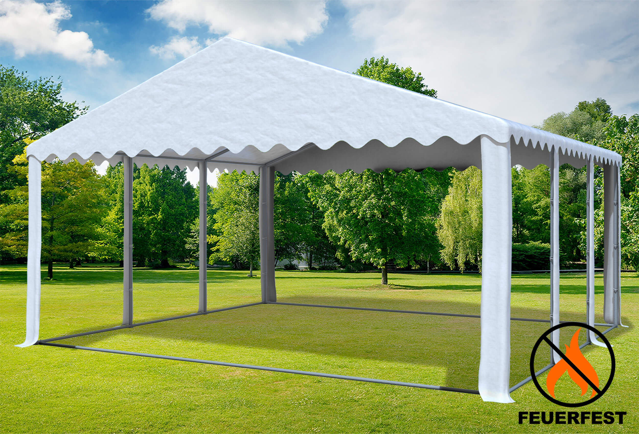 6x6 m Partyzelt, 2,6m Seitenhöhe PVC feuersicher weiß