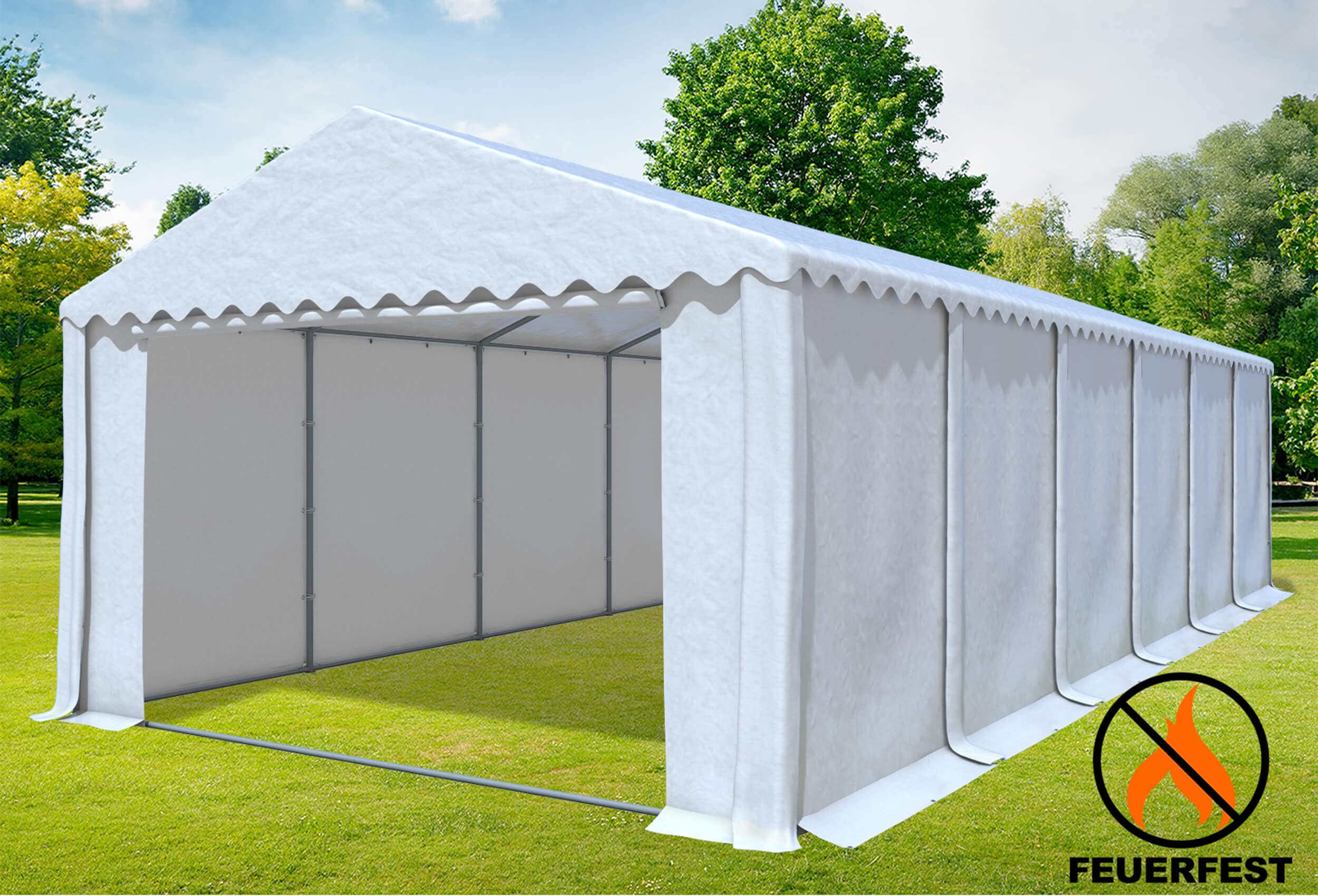 5x12 m Partyzelt, 2,6m Seitenhöhe PVC feuersicher weiß