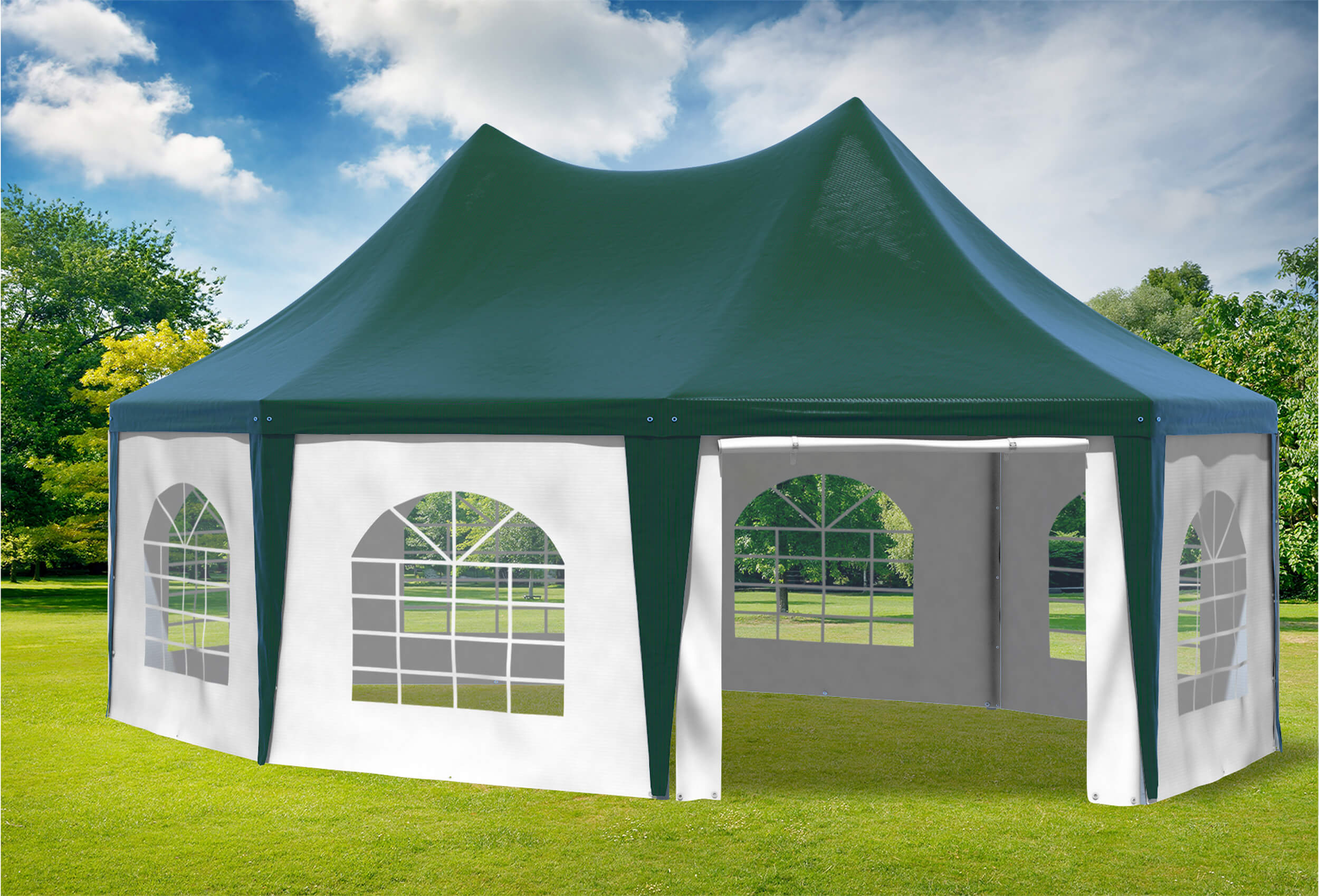 5x6,8 m Pavillon, PVC Arabica grün weiß