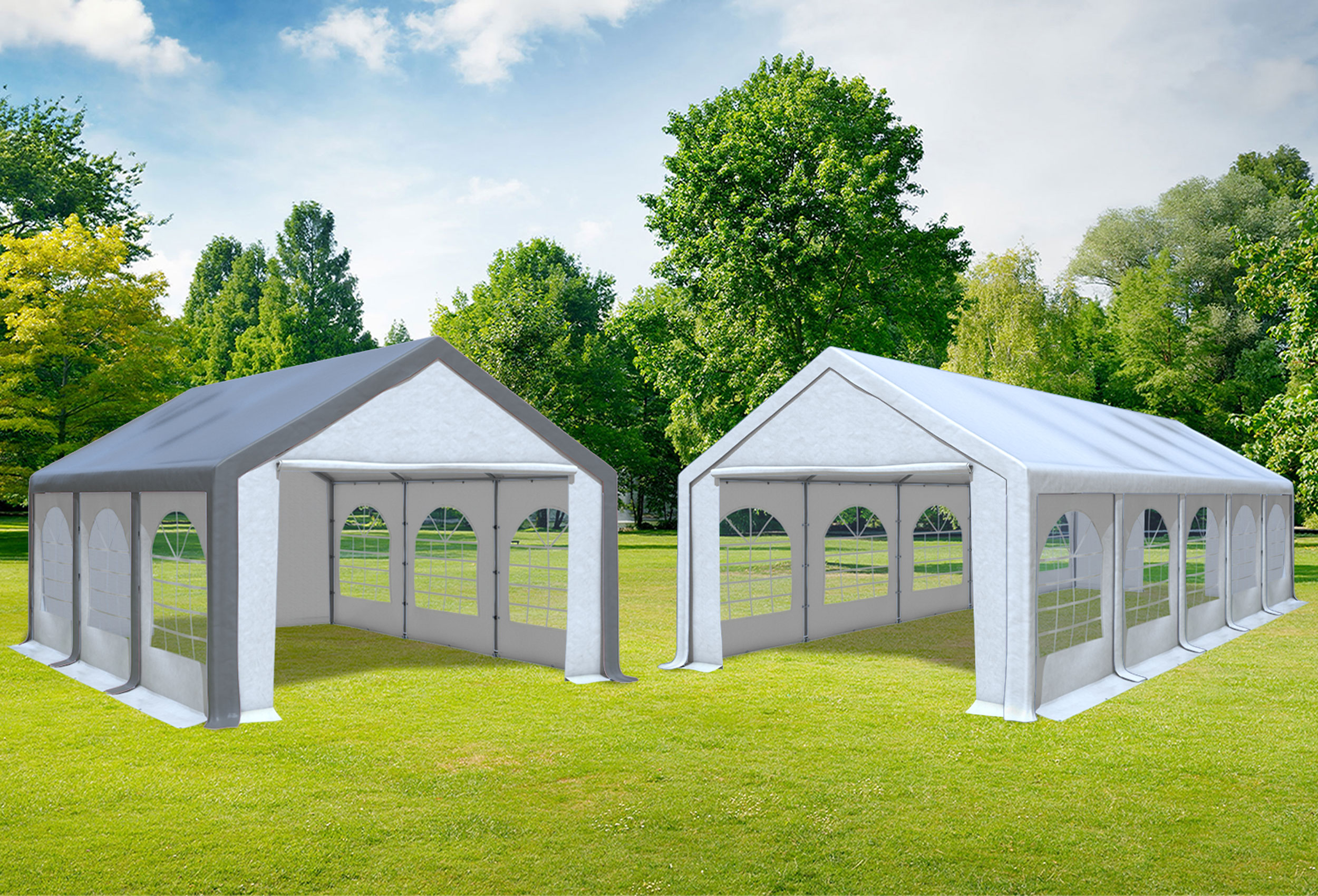 4x10 m 2in1 Kombizelt mit extra 4x6 m Dach, PVC weiß grau