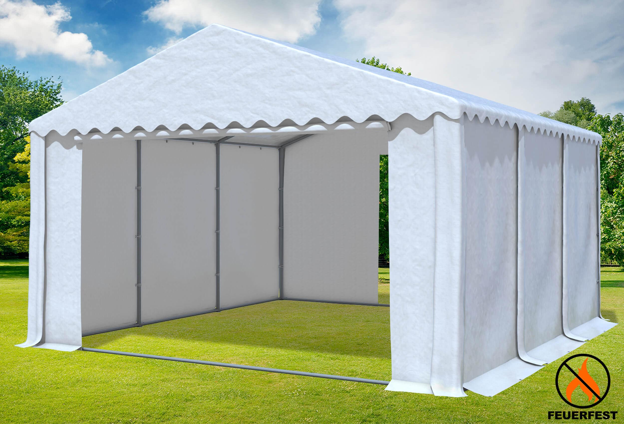 5x6 m Partyzelt, 2,60m Seitenhöhe PVC feuersicher weiß