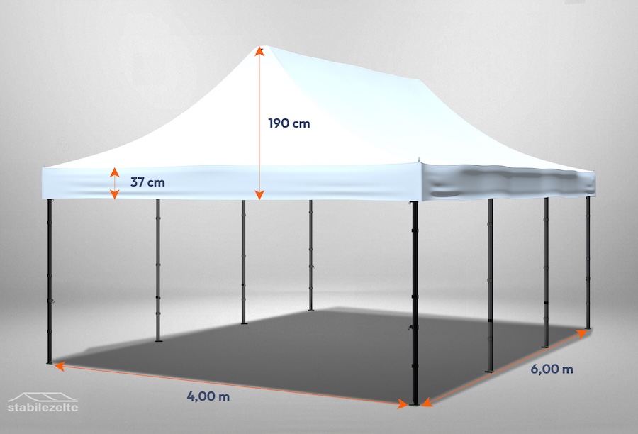 Faltpavillon 4 x 6m ohne Seitenteile mit Bemaßung