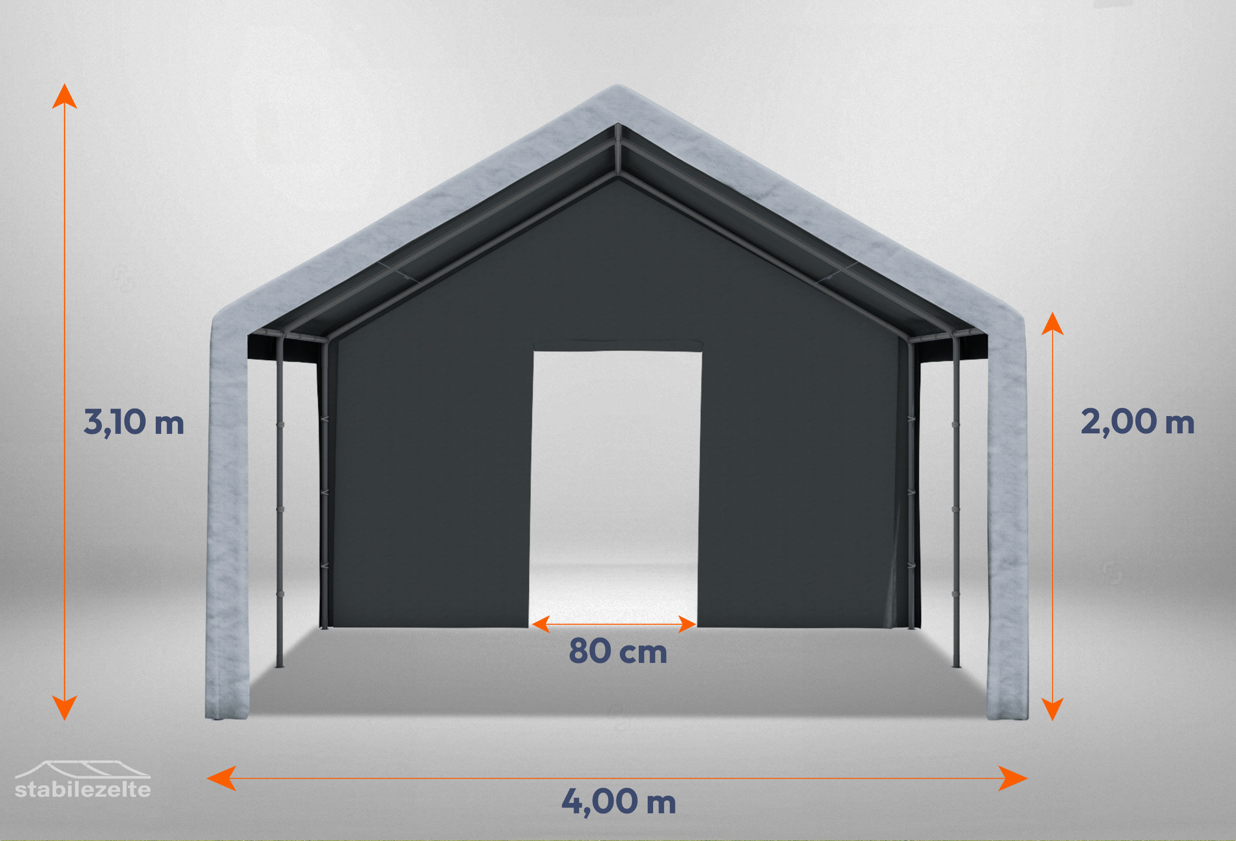 Graues Giebelteil mit kleinen Tür der Serie Classic mit 4 m Breite