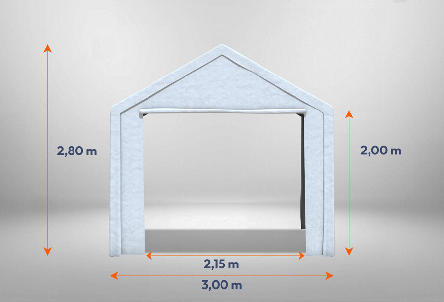 Giebelteil mit großer Tür 3m für Partyzelte der Modular Serie mitsamt Bemaßung