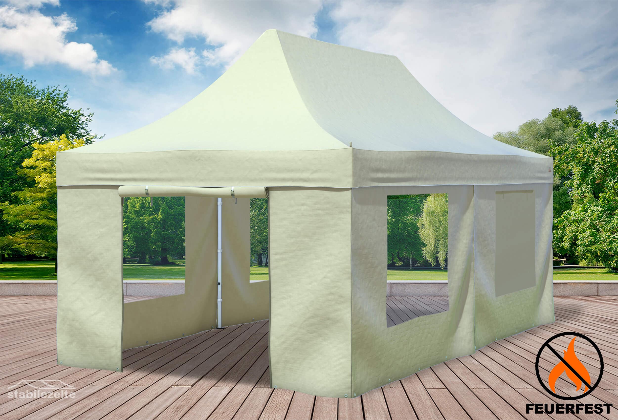 3x6 m Faltpavillon, PVC feuersicher Beige