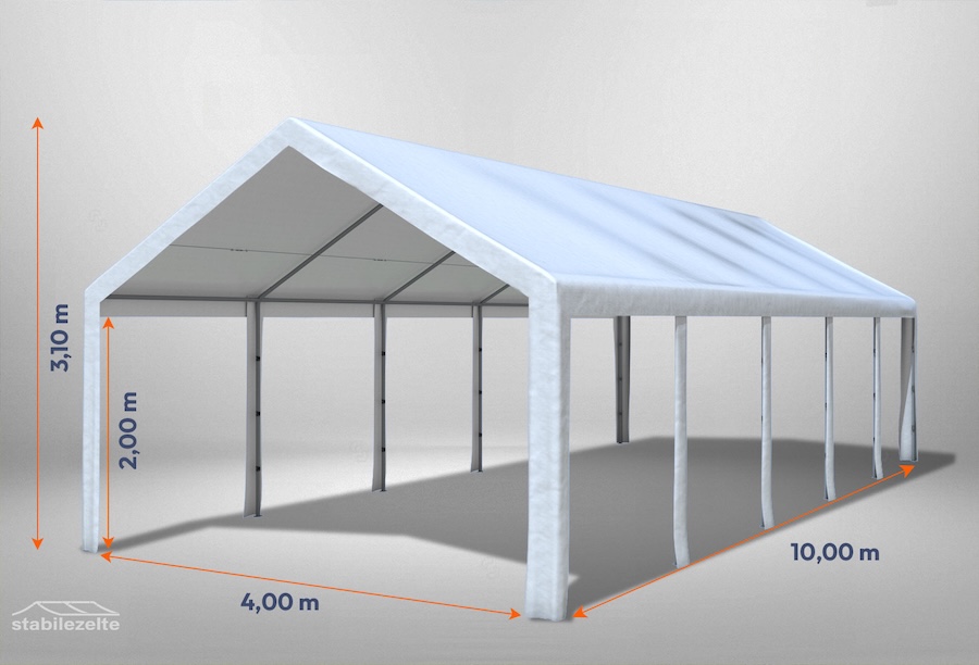 Weißes Partyzelt der Modular Serie ohne Seitenteile 4 x 10m