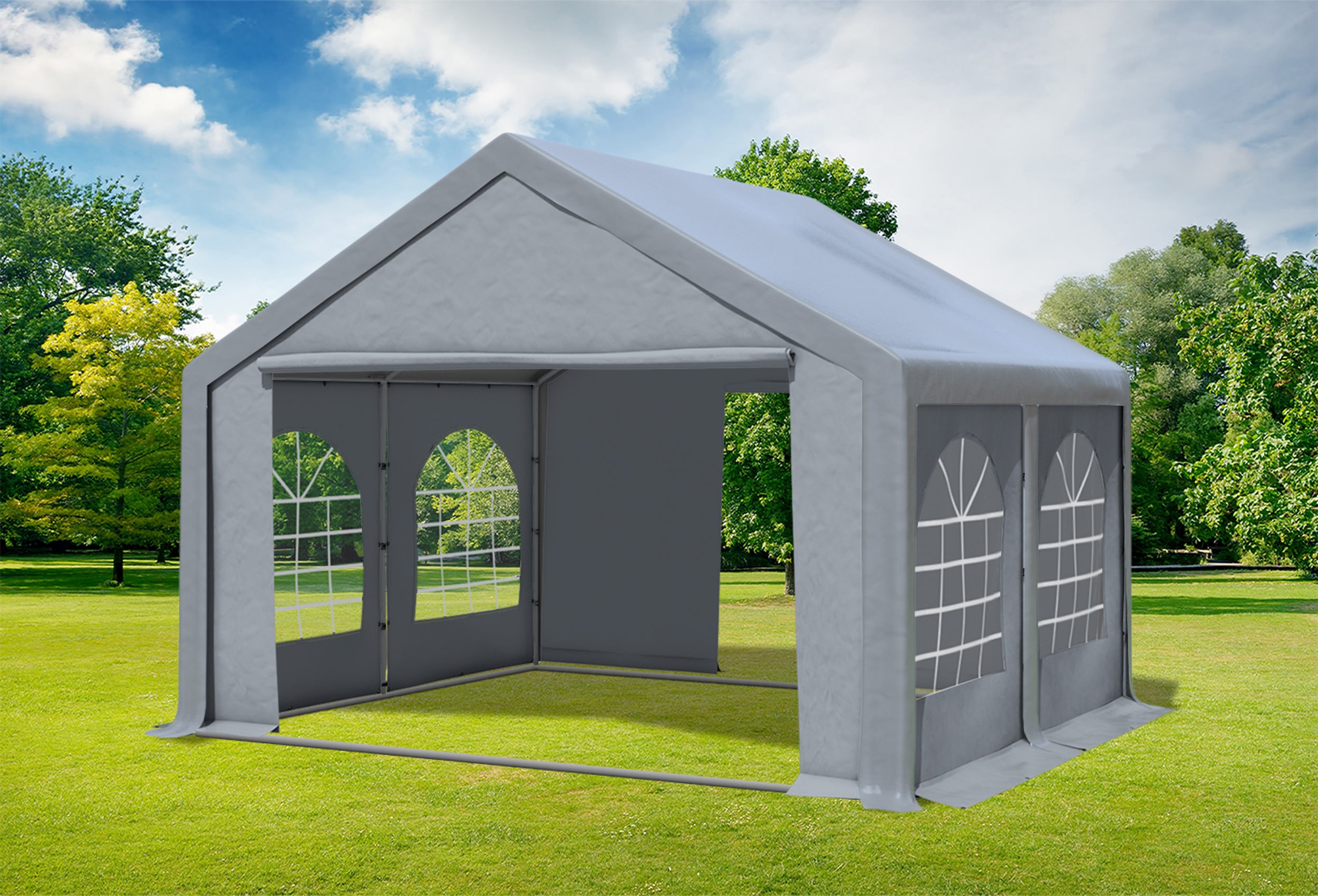 4x4 m Partyzelt, PVC grau