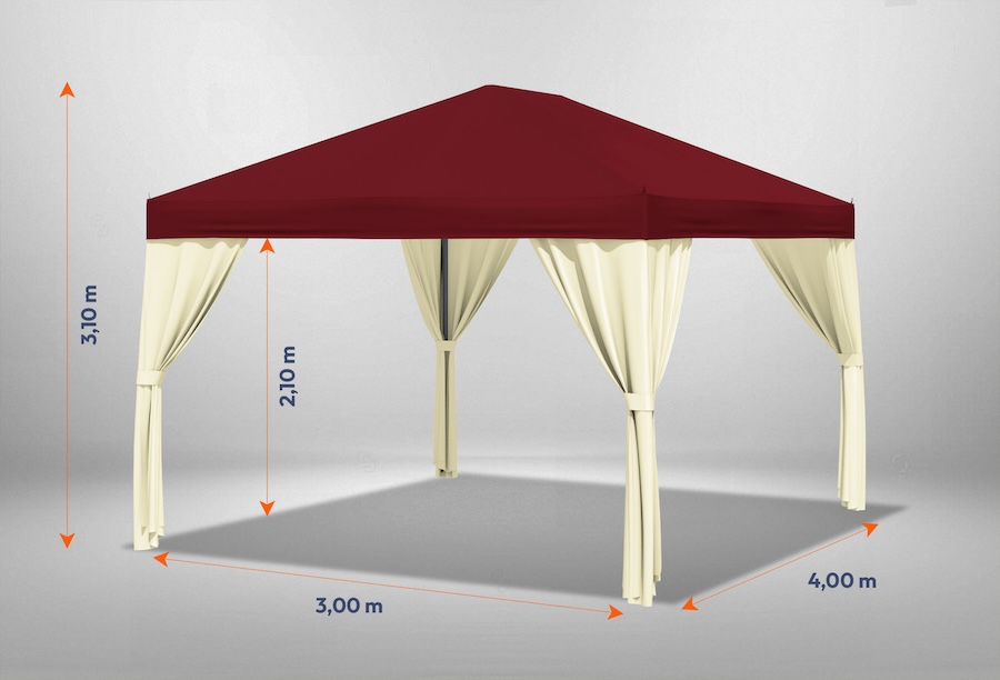 Bordeauxfarbener Gartenpavillon Sahara mit beigen Seitenteilen 3 x 4m