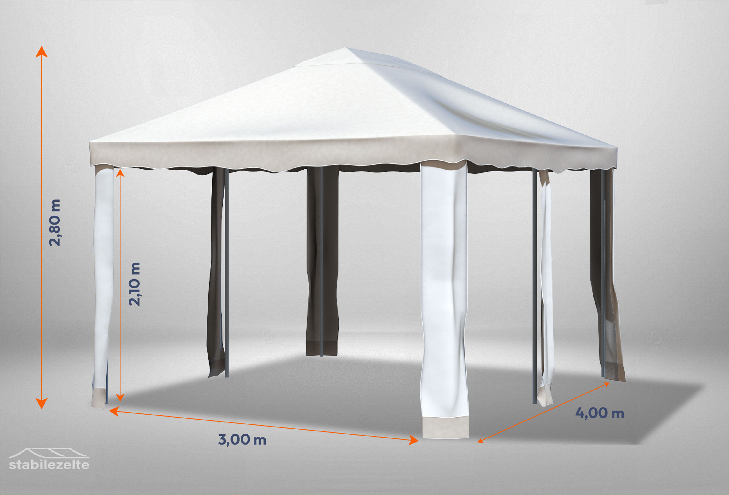 Brauner Gartenpavillon Deluxe 3m x 4m mit Bemaßung